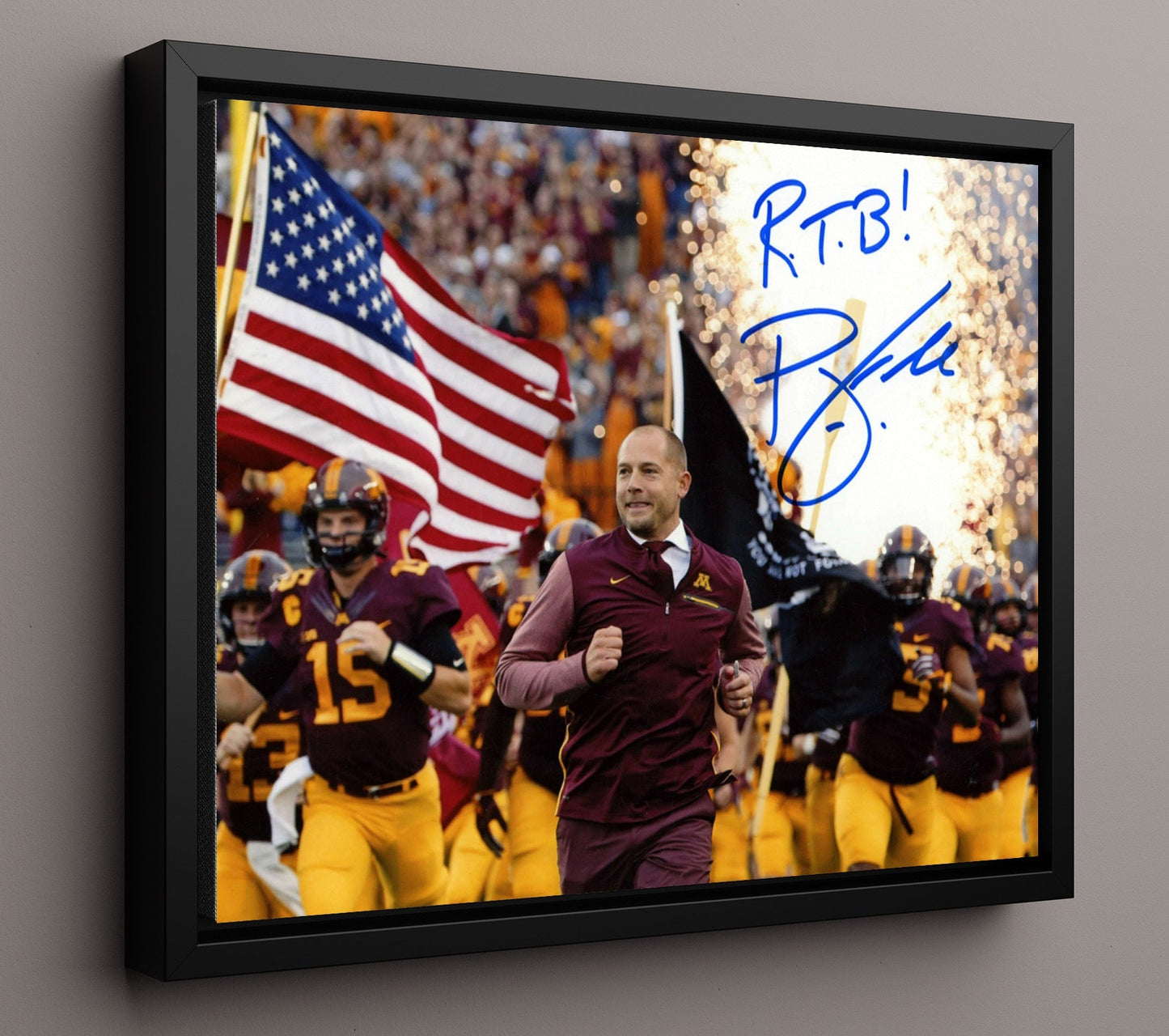 Minnesota Football - PJ Fleck Row the Boat Entrance 8x10 Framed Canvas college football wall art