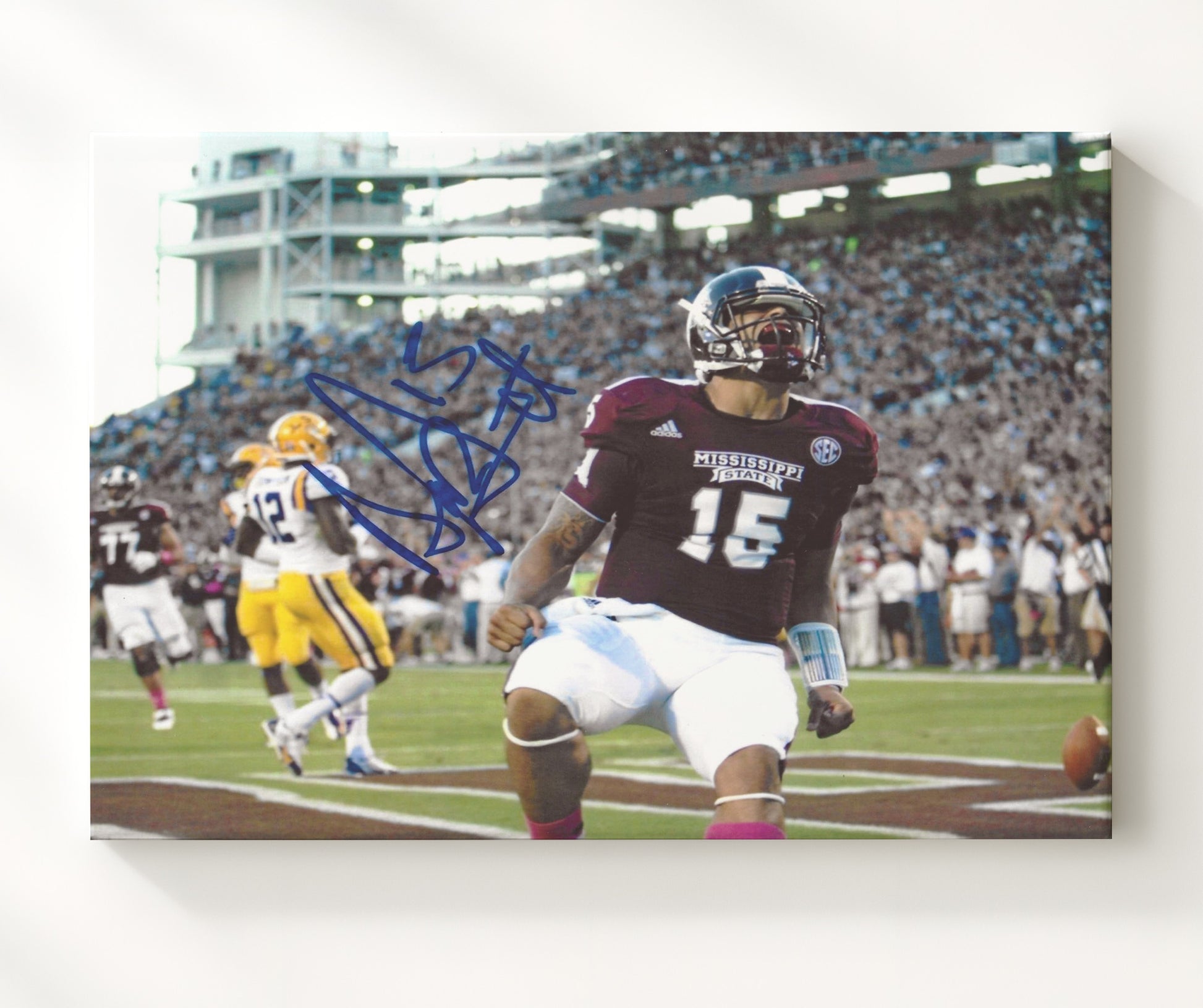 Mississippi State Football Dak Prescott End Zone Roar College Football Wall Art 20x24 Canvas wall art print – College Football decor
