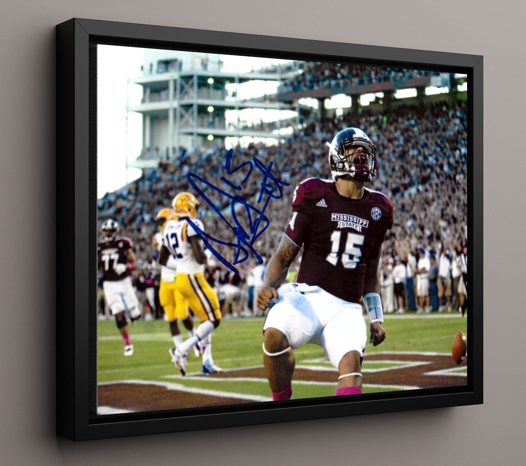 Mississippi State Football Dak Prescott End Zone Roar College Football Wall Art 16x20 Framed Canvas wall art print – College Football decor