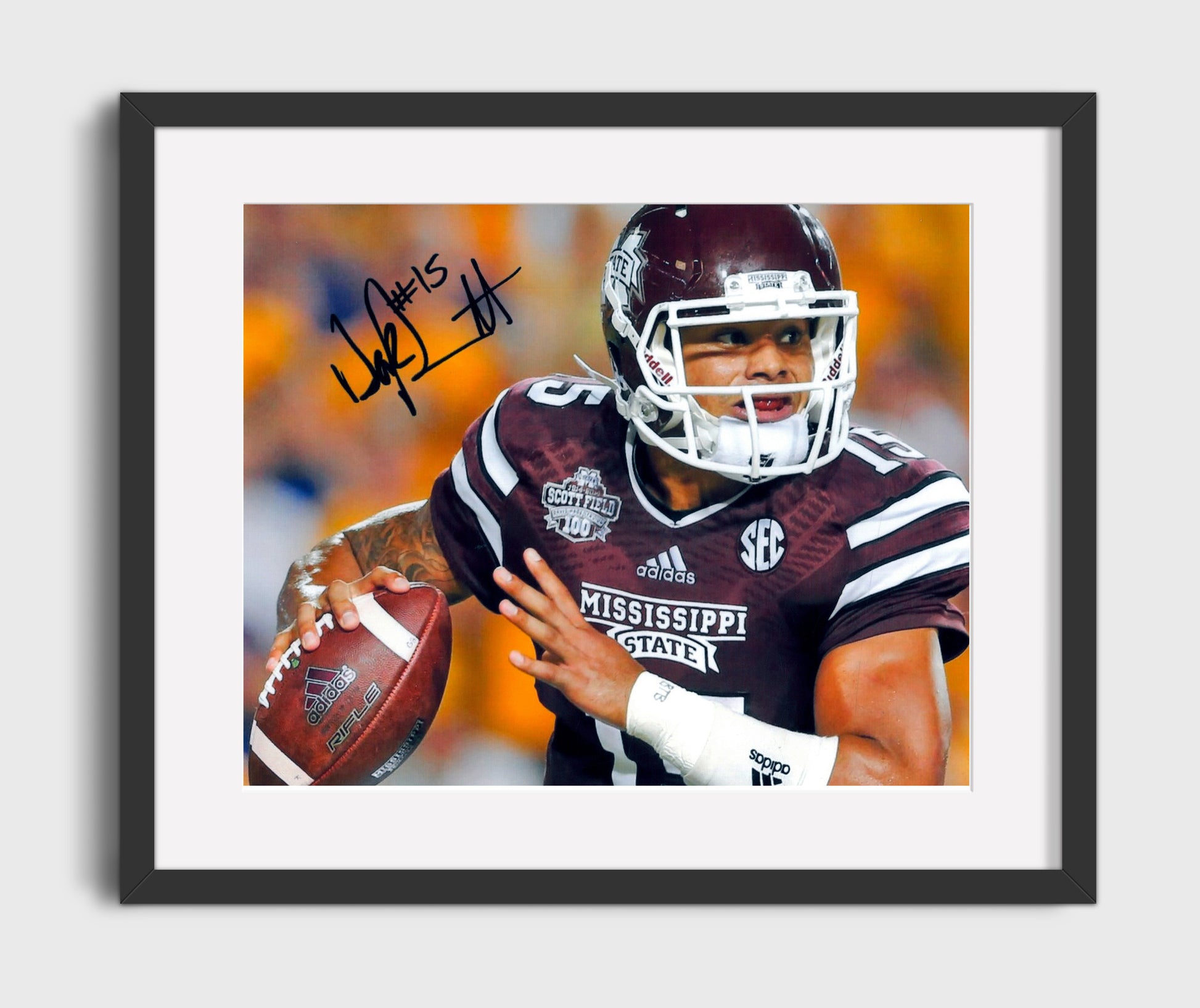 Mississippi State Football Dak Prescott Pointing Celebration College Football Wall Art 16x20 Gallery Frame wall art print – College Football decor