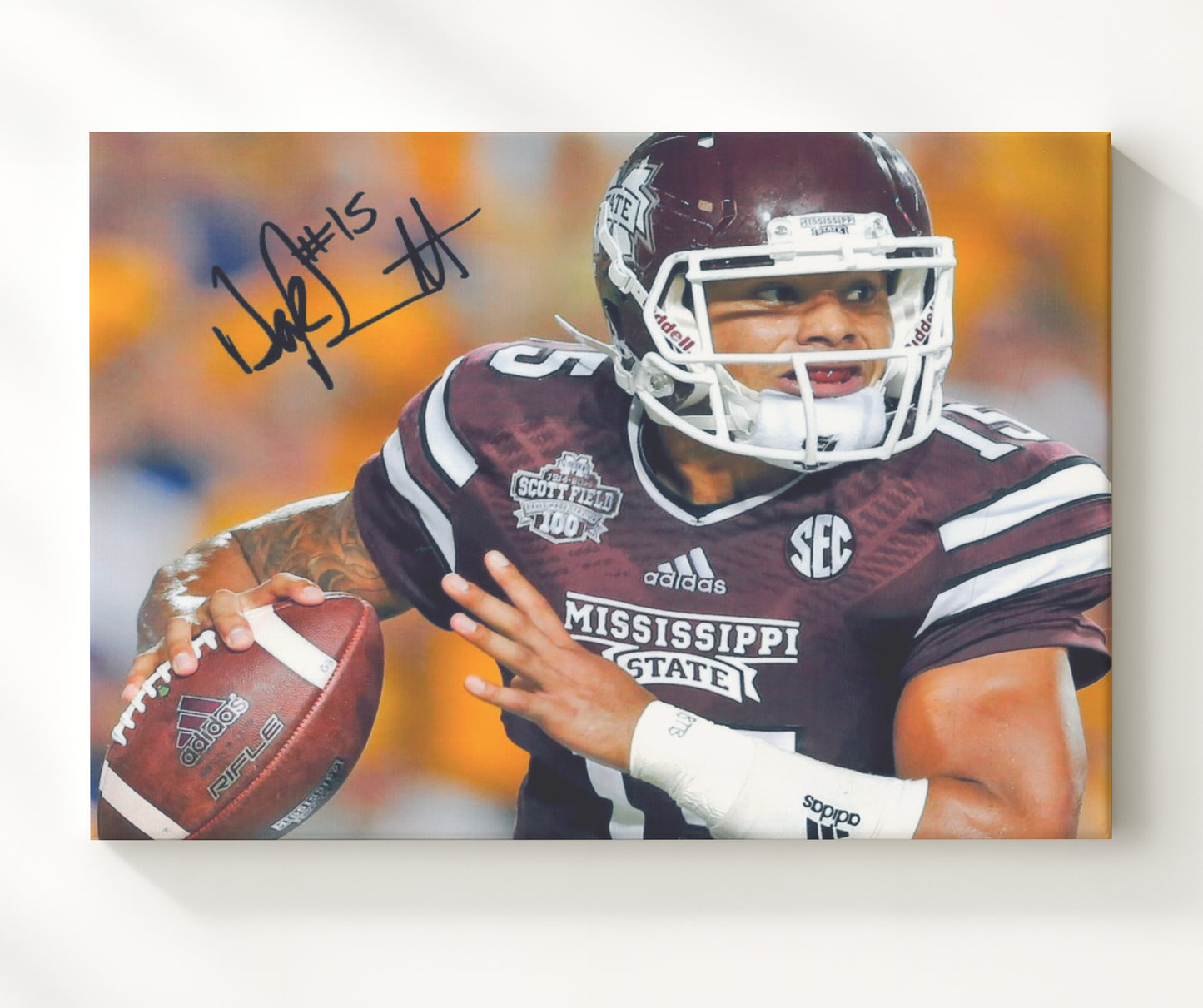 Mississippi State Football Dak Prescott Pointing Celebration College Football Wall Art 20x24 Canvas wall art print – College Football decor