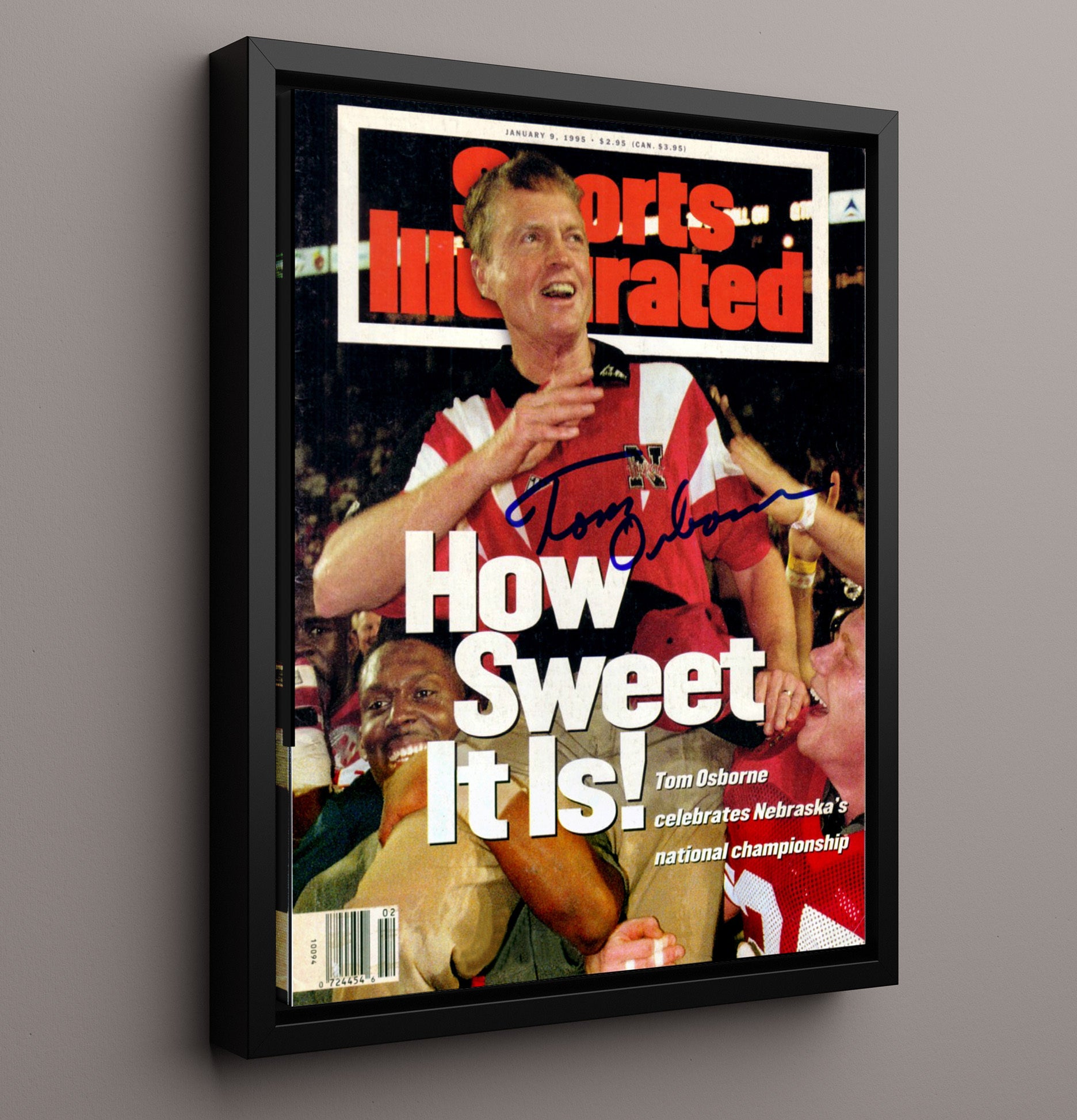 Nebraska Football Tom Osborne How Sweet It Is SI Cover 1995 College Football Wall Art 16x20 Framed Canvas wall art print – College Football decor