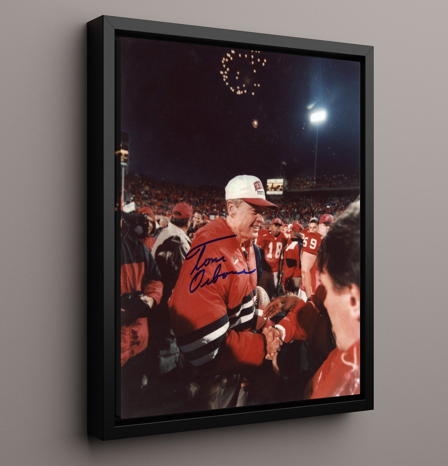 Nebraska Football - Tom Osborne Sideline Championship Handshake 8x10 Framed Canvas college football wall art