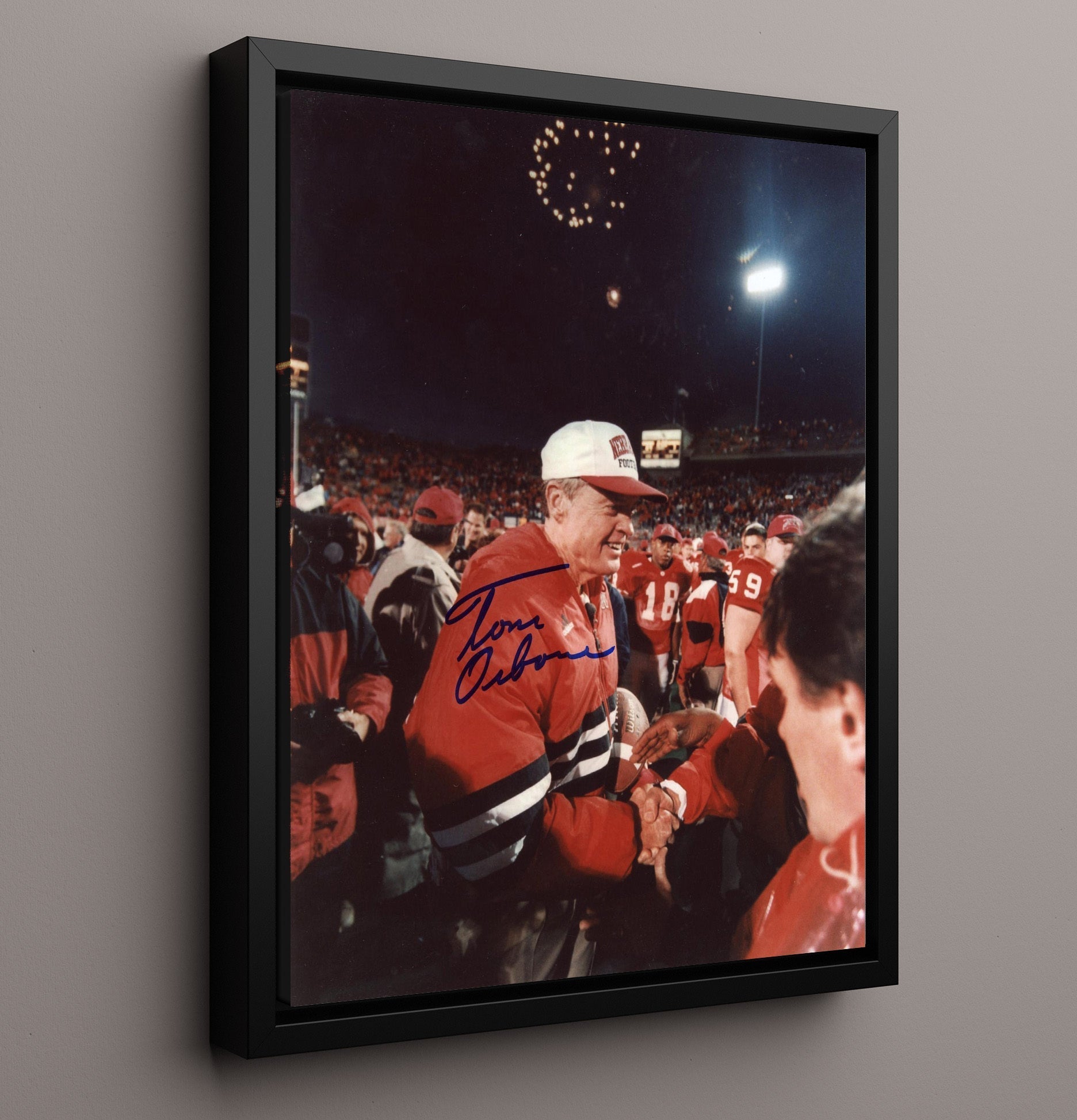 Nebraska Football - Tom Osborne Sideline Championship Handshake 8x10 Framed Canvas college football wall art