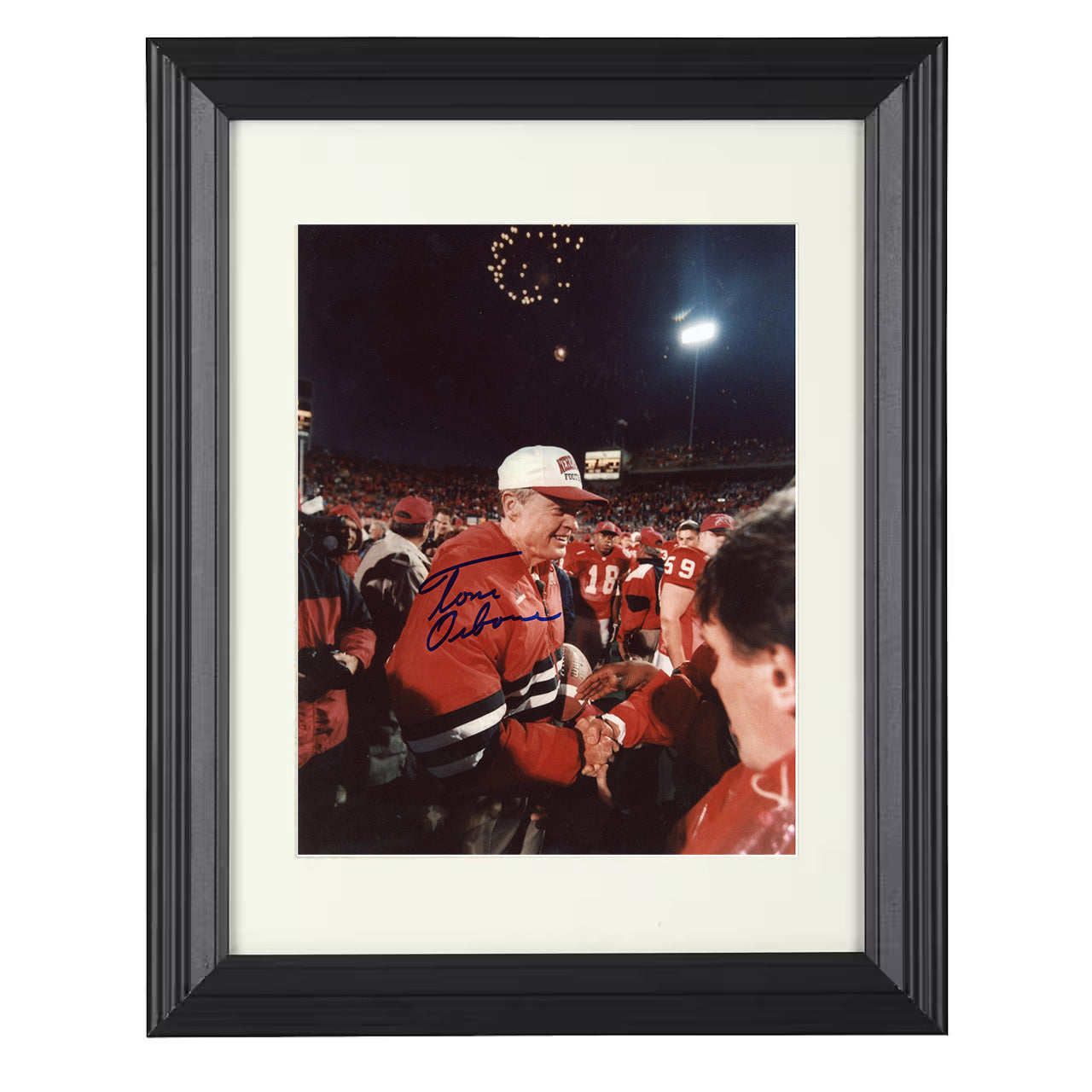 Nebraska Tom Osborne Sideline Championship Handshake 8x10 black beveled frame college football wall art