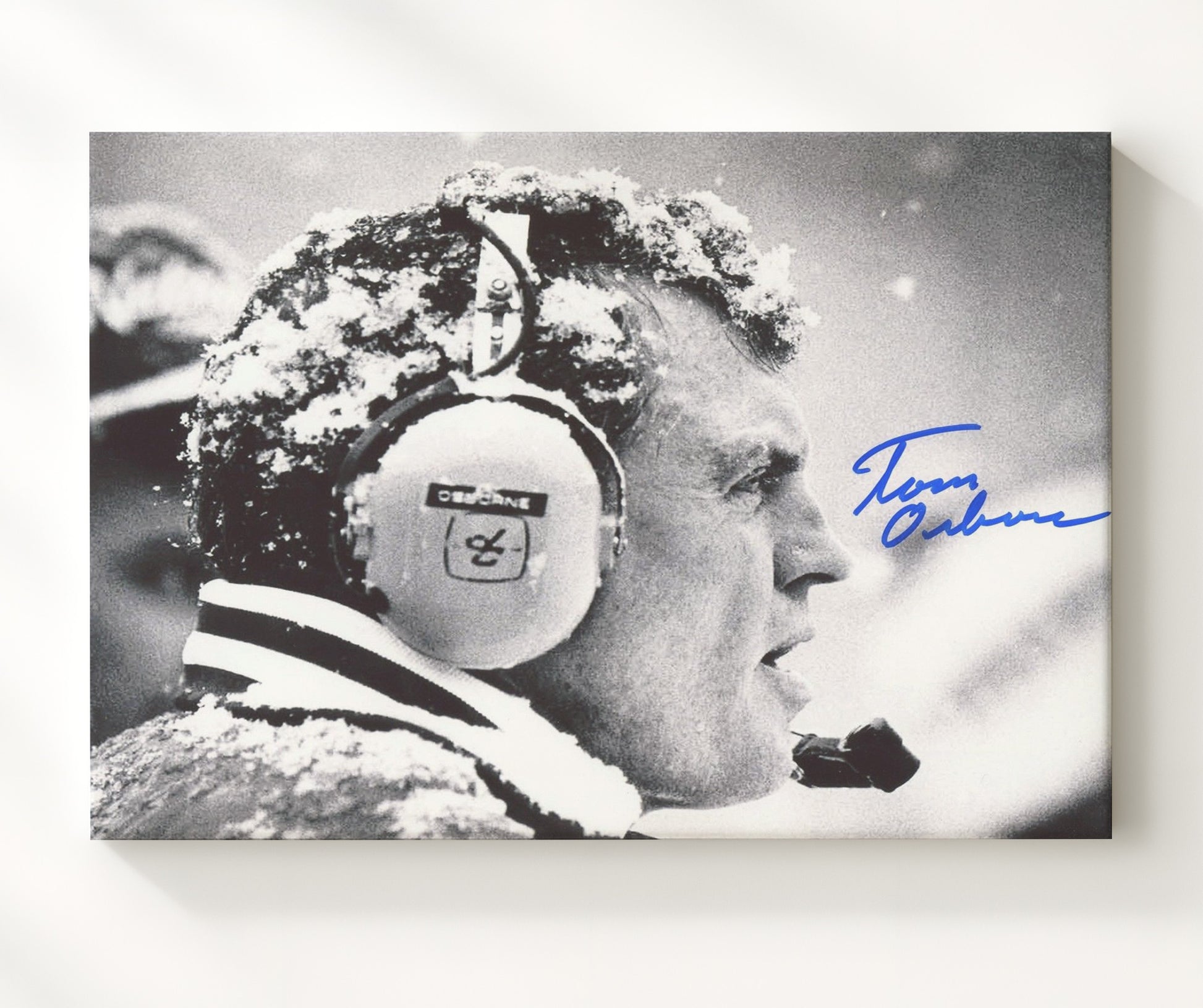 Nebraska Football Tom Osborne Snowy Sideline Coaching College Football Wall Art 20x24 Canvas wall art print – College Football decor