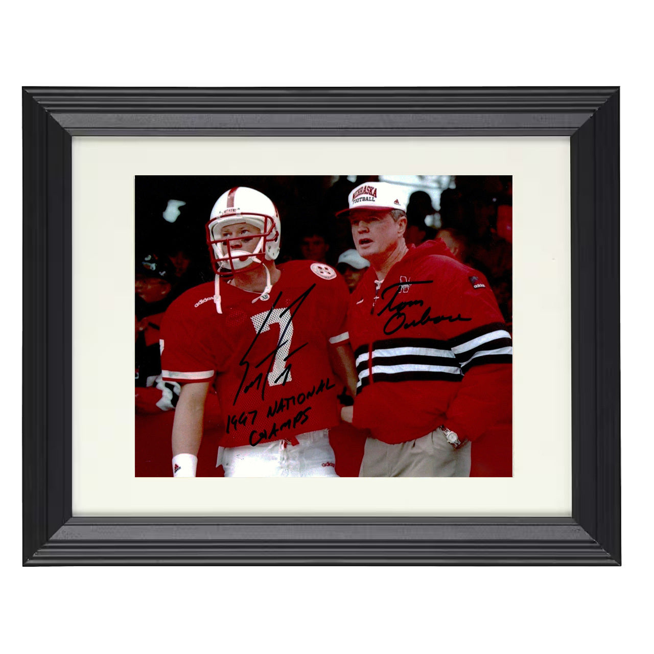 Nebraska Football Tom Osborne and Scott Frost Sideline Duo 8x10 black beveled frame college football wall art