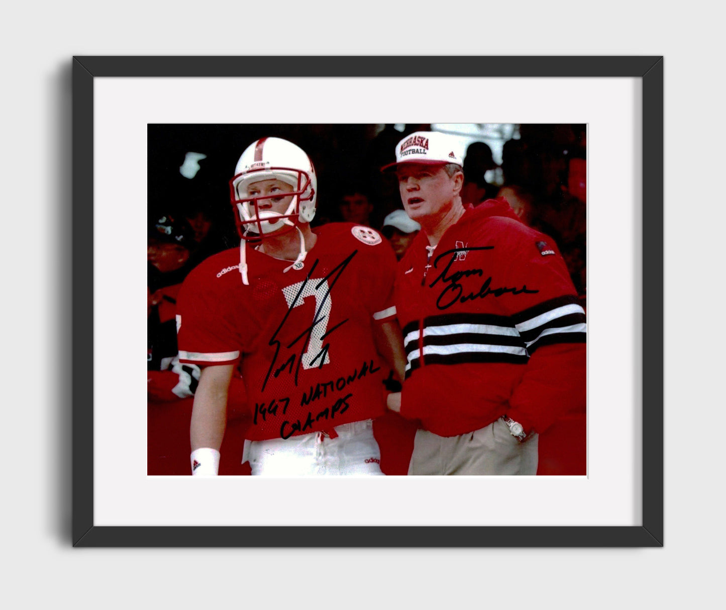 Nebraska Football Tom Osborne and Scott Frost Sideline Duo College Football Wall Art 16x20 Gallery Frame wall art print – College Football decor