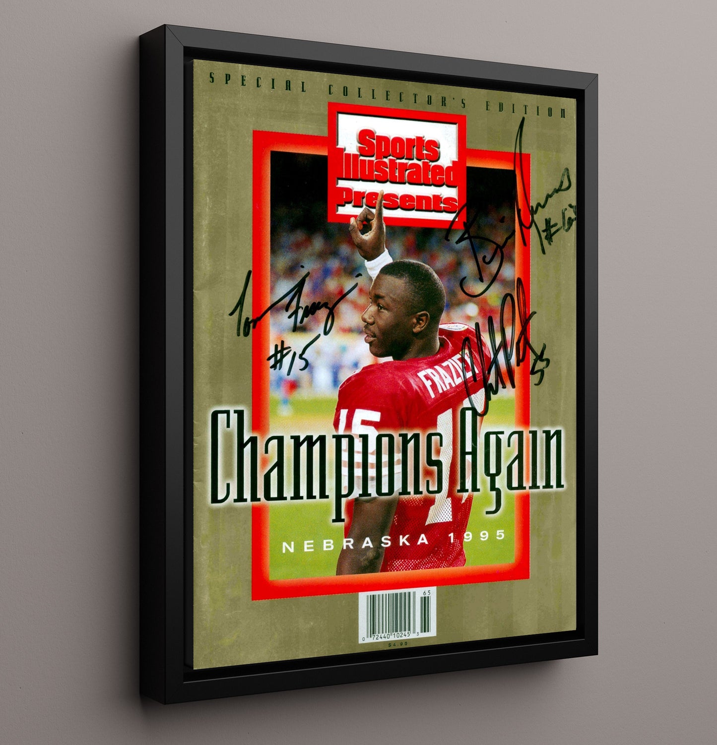 Nebraska Football Tommie Frazier Champions Again SI Cover 1995 College Football Wall Art 16x20 Framed Canvas wall art print – College Football decor