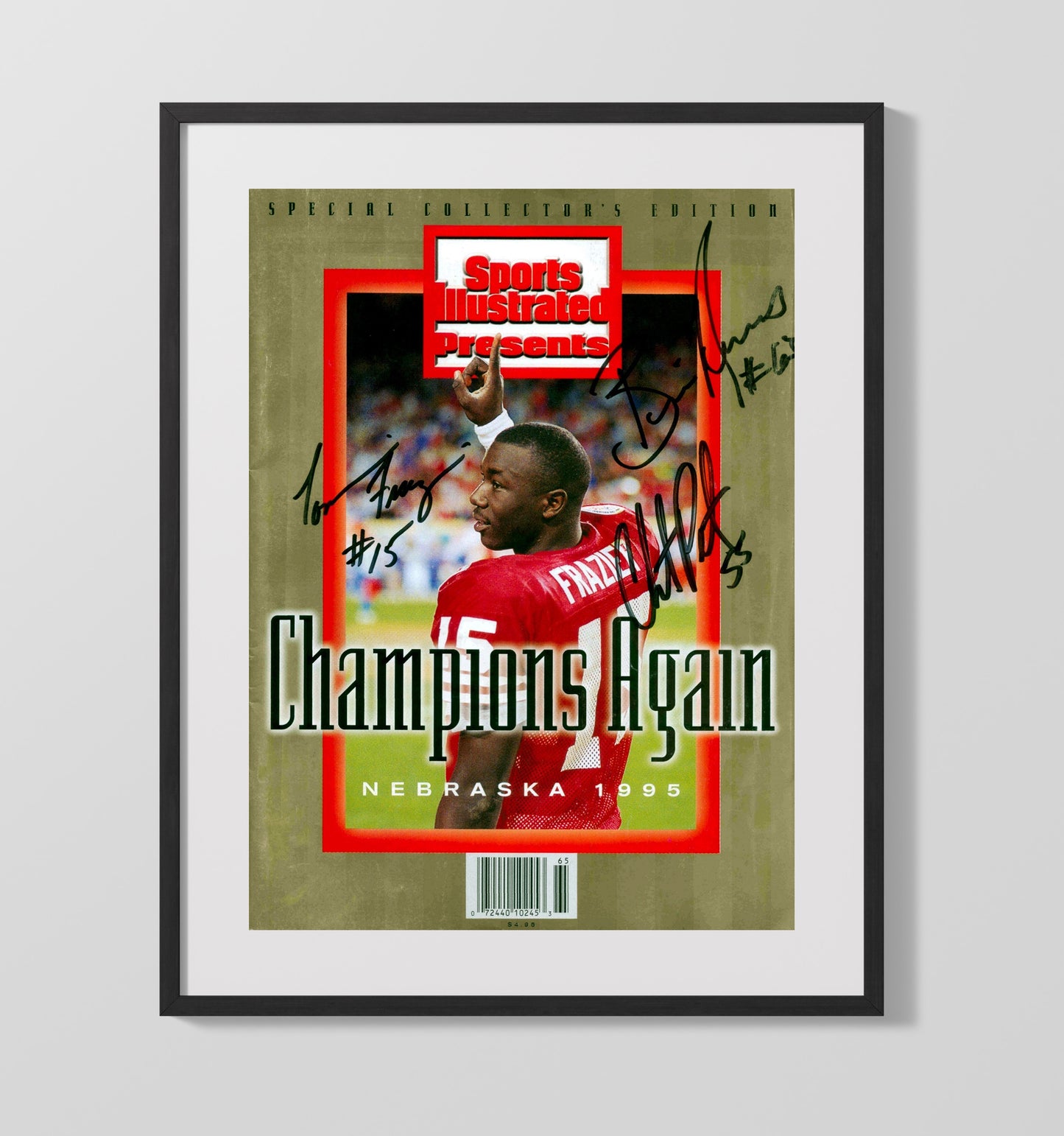 Nebraska Football Tommie Frazier Champions Again SI Cover 1995 College Football Wall Art 16x20 Gallery Frame wall art print – College Football decor