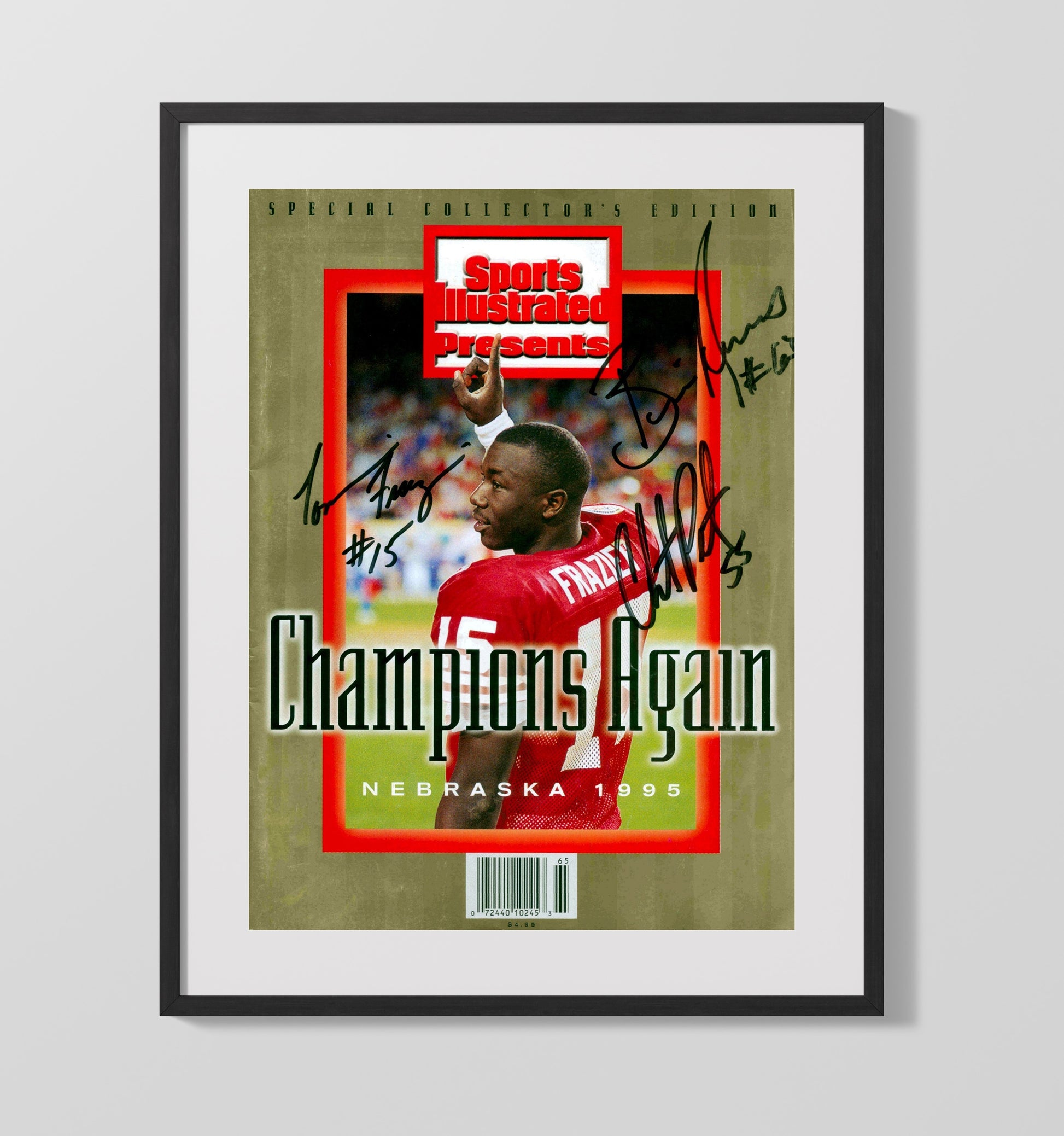 Nebraska Football Tommie Frazier Champions Again SI Cover 1995 College Football Wall Art 16x20 Gallery Frame wall art print – College Football decor