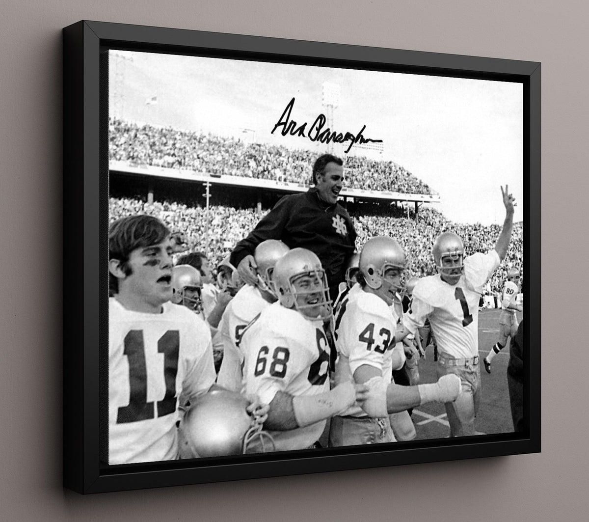 Notre Dame Football - Ara Parseghian Championship Sideline Celebration 8x10 Framed Canvas college football wall art