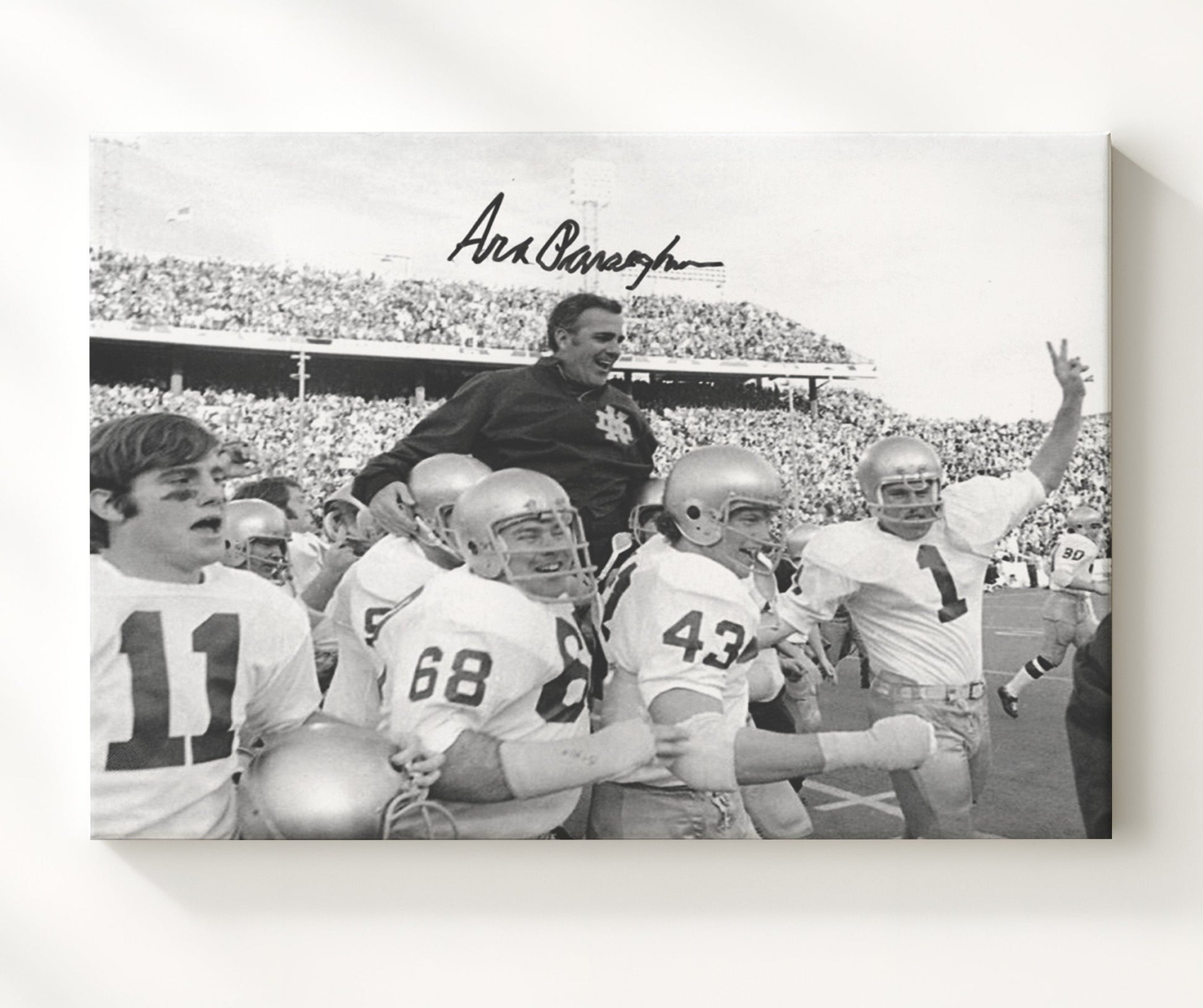 Notre Dame Football - Ara Parseghian Championship Sideline Celebration 8x10 Canvas college football wall art