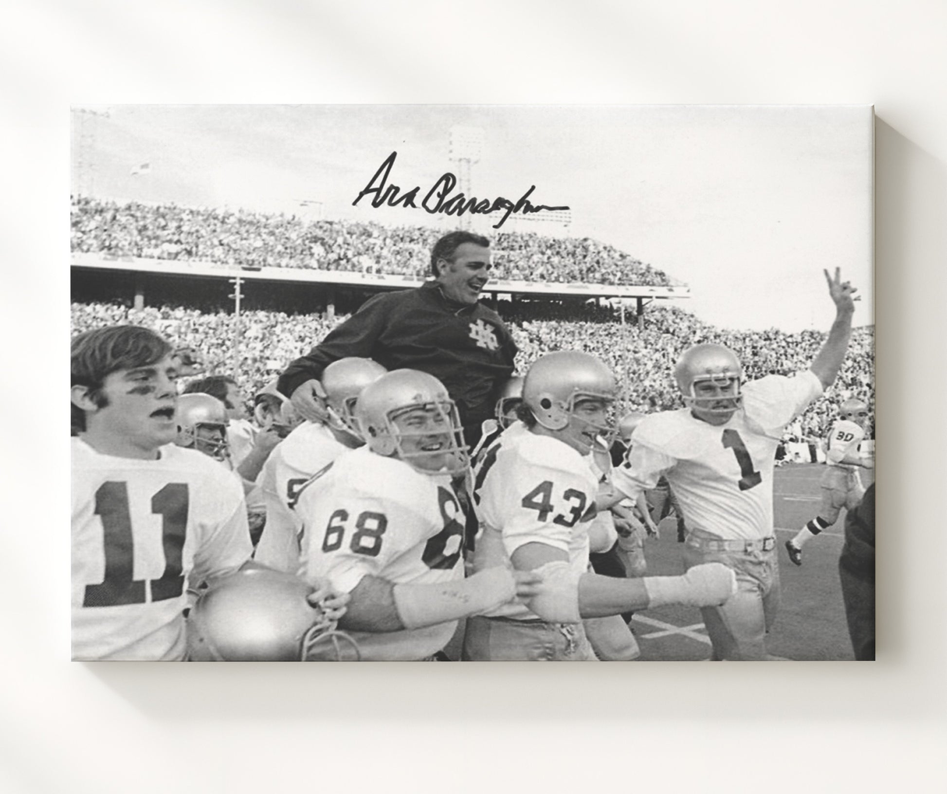 Notre Dame Football Ara Parseghian Championship Sideline Celebration College Football Wall Art 20x24 Canvas wall art print – College Football decor