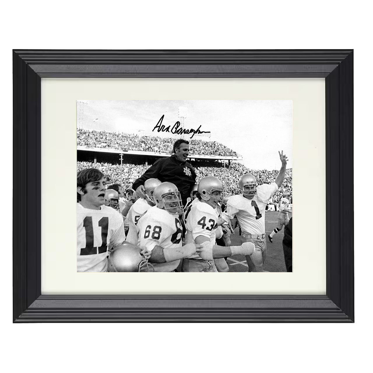 Notre Dame Ara Parseghian Championship Sideline Celebration 8x10 black beveled frame college football wall art