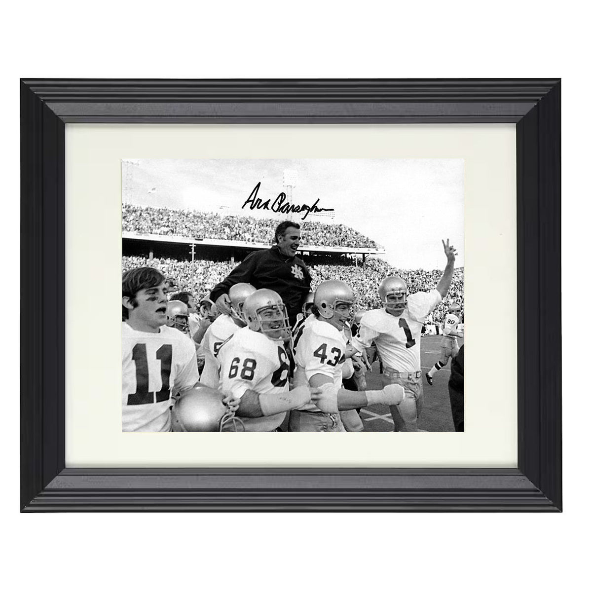 Notre Dame Football - Ara Parseghian Championship Sideline Celebration 8x10 Beveled Frame college football wall art