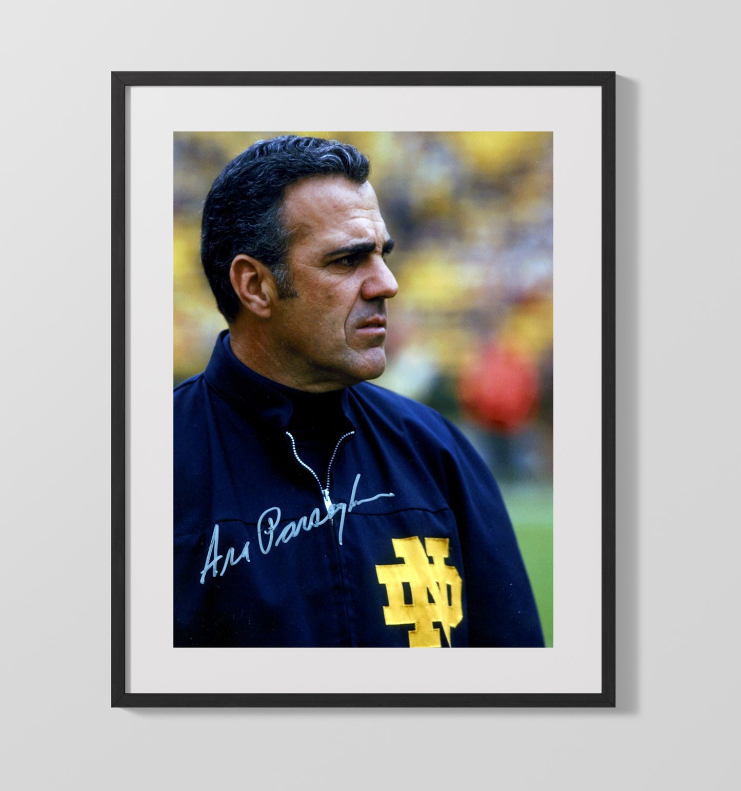 Notre Dame Football Ara Parseghian Sideline Portrait College Football Wall Art 16x20 Gallery Frame wall art print – College Football decor
