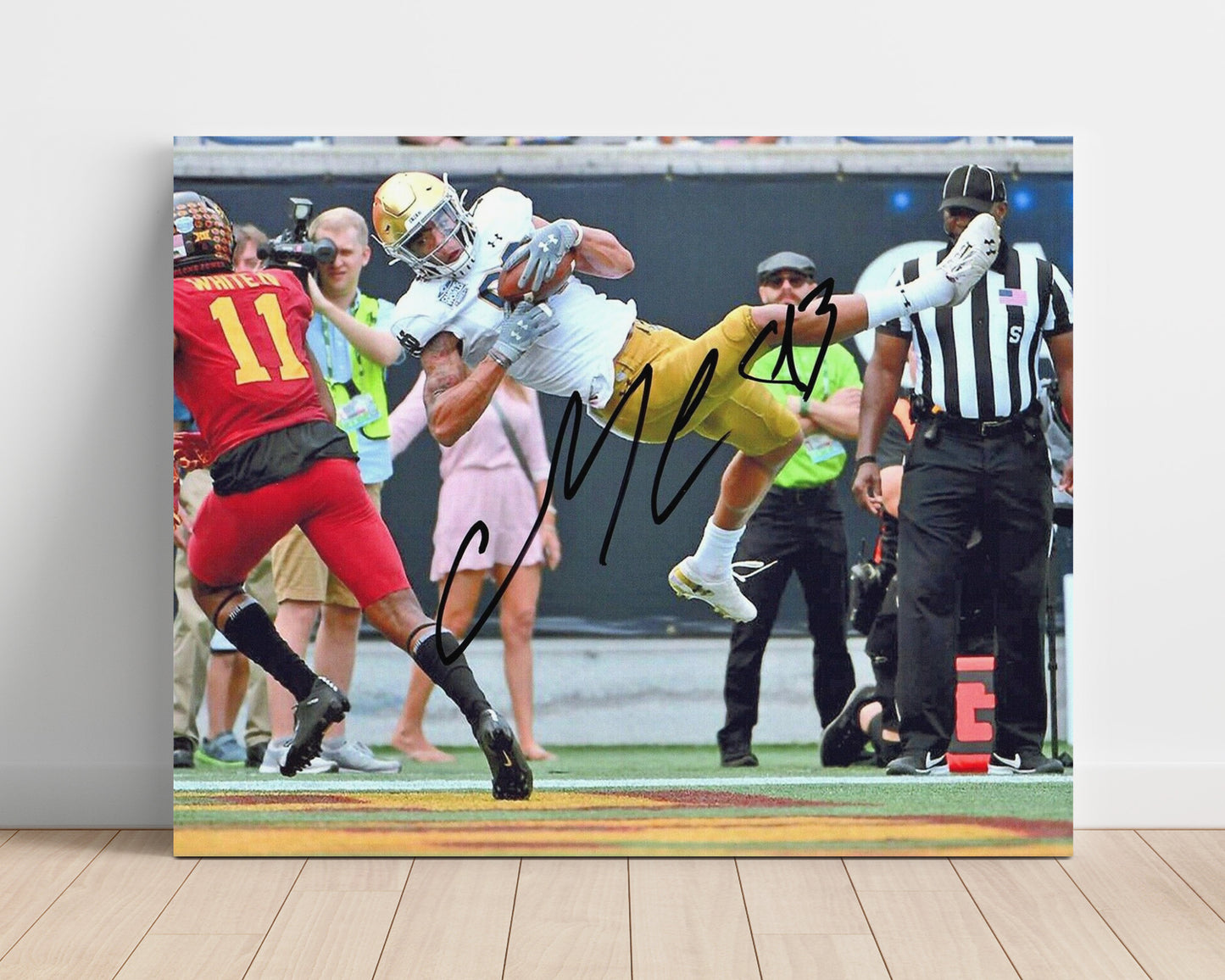 Notre Dame Football Chase Claypool Leaping Touchdown Catch End Zone Extension College Football 16x20 Unframed Print wall art print – College Football decor