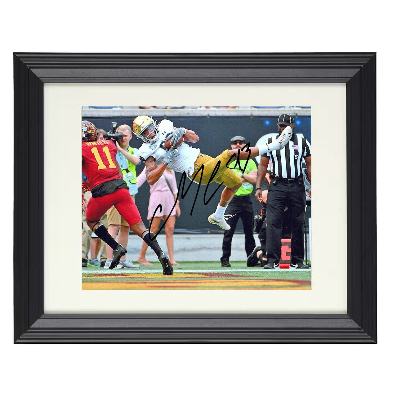 Notre Dame Chase Claypool Leaping Touchdown Catch End Zone 8x10 black beveled frame college football wall art