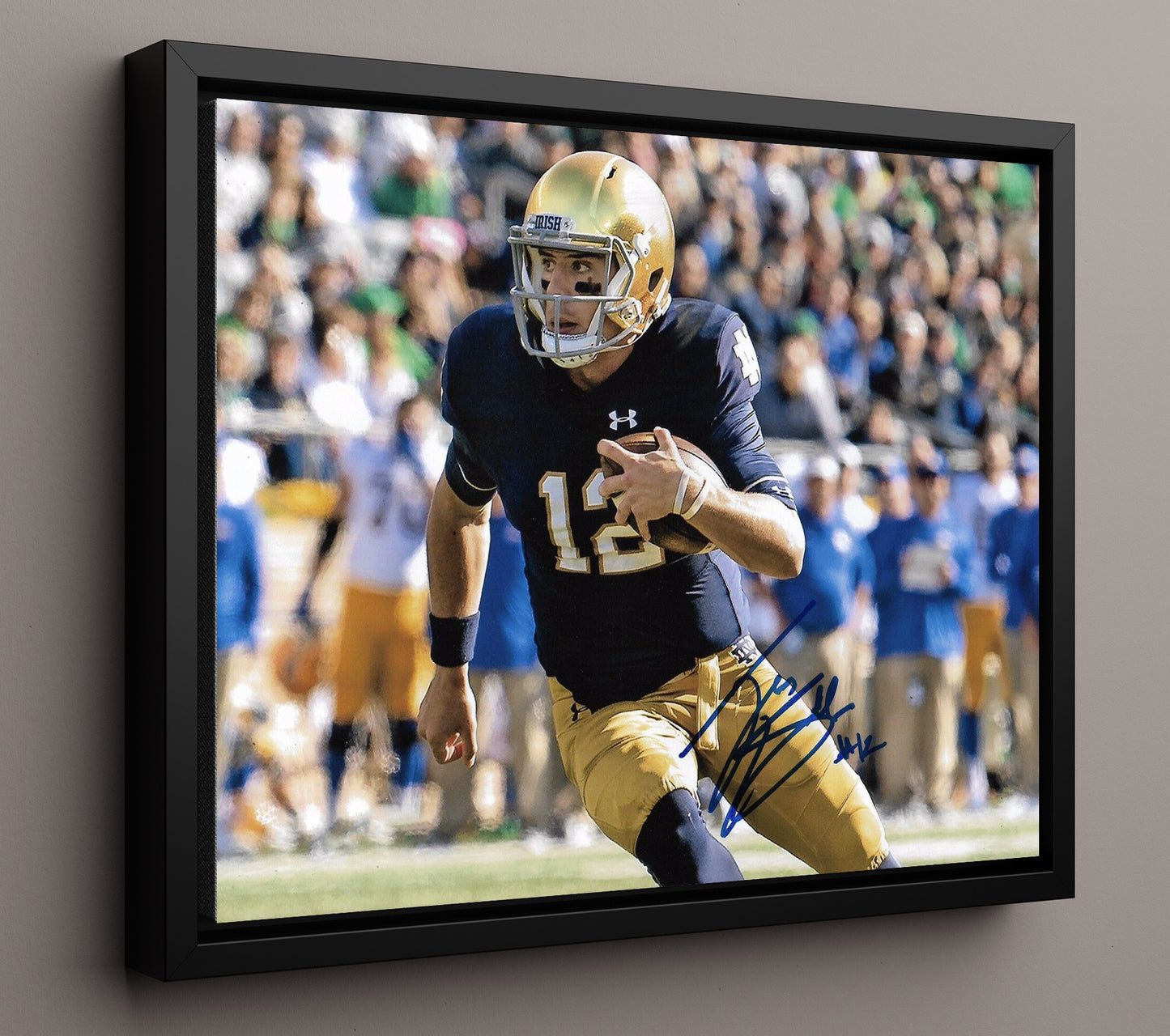 Notre Dame Football Ian Book Scramble Run College Football Wall Art 16x20 Framed Canvas wall art print – College Football decor