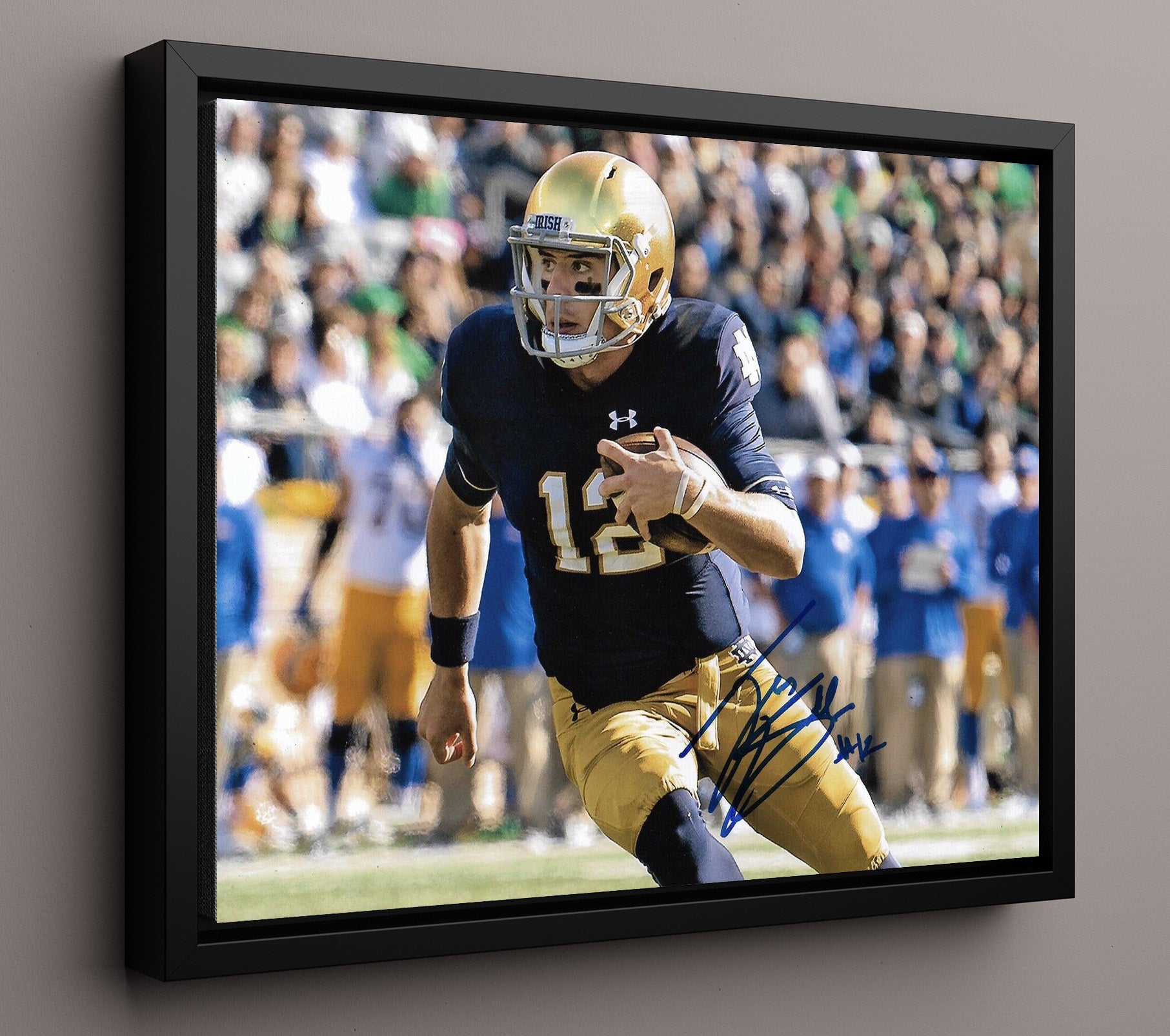 Notre Dame Football Ian Book Scramble Run College Football Wall Art 16x20 Framed Canvas wall art print – College Football decor
