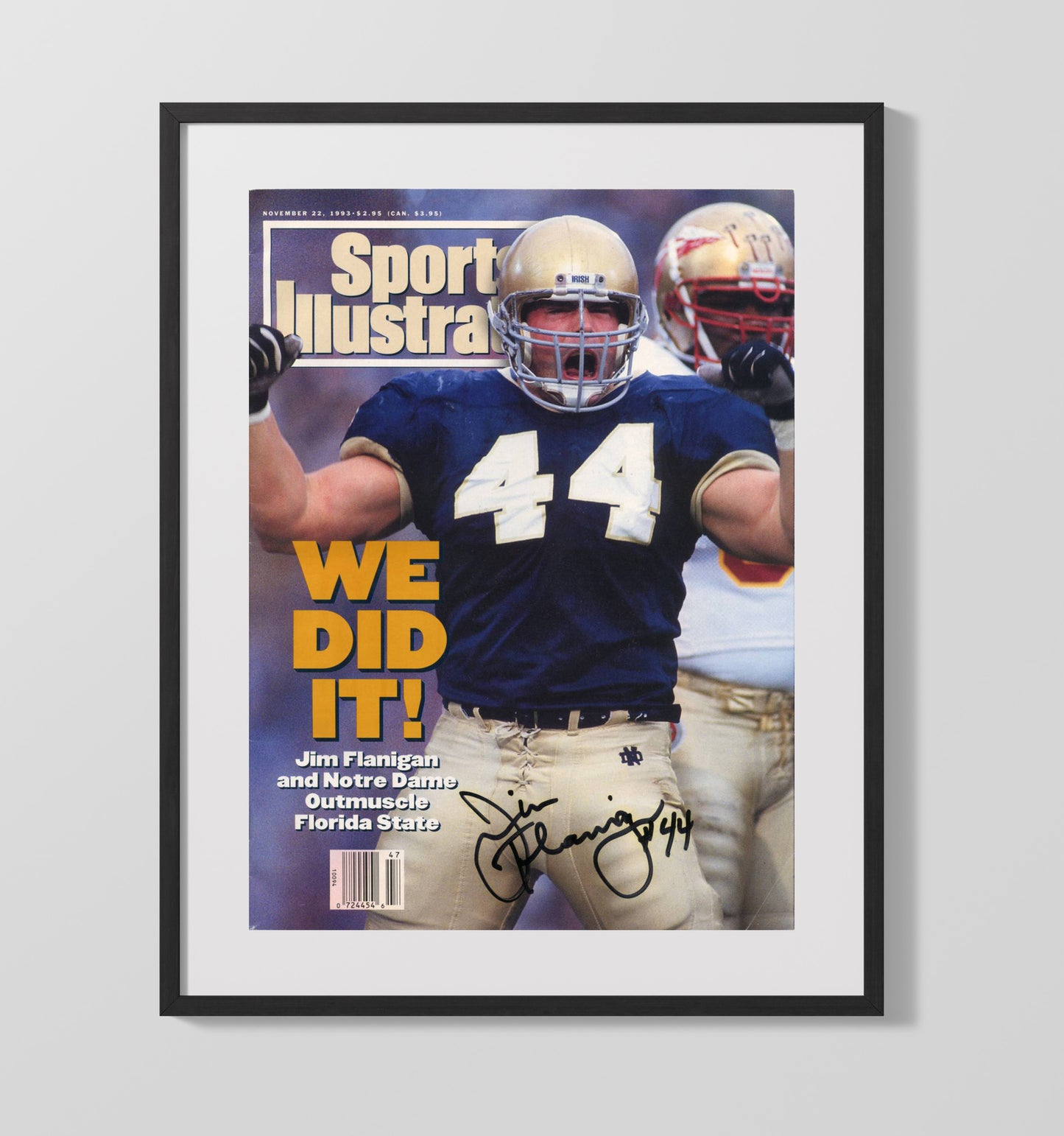 Notre Dame Football Jim Flanigan Upset Victory Celebration vs Florida State 1993 SI College 16x20 Gallery Frame wall art print – College Football decor