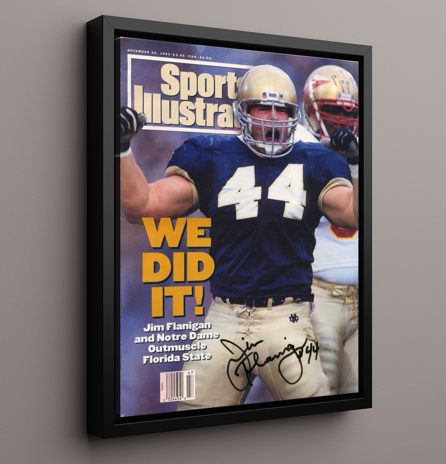 Notre Dame Football Jim Flanigan Upset Victory Celebration vs Florida State 1993 SI College 16x20 Framed Canvas wall art print – College Football decor
