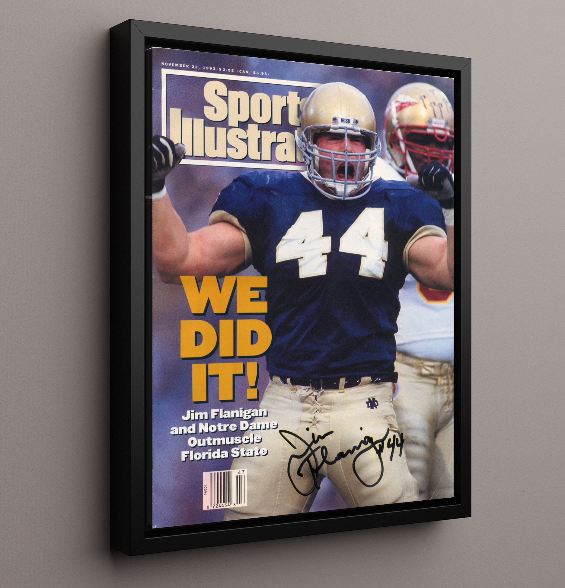Notre Dame Football Jim Flanigan Upset Victory Celebration vs Florida State 1993 SI College 16x20 Framed Canvas wall art print – College Football decor