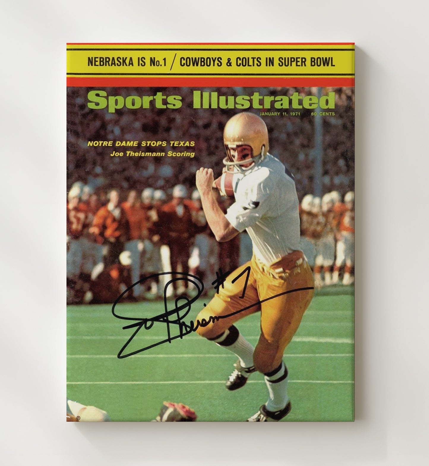 Notre Dame Football Joe Theismann Scoring Run SI Cover 1971 College Football Wall Art 20x24 Canvas wall art print – College Football decor
