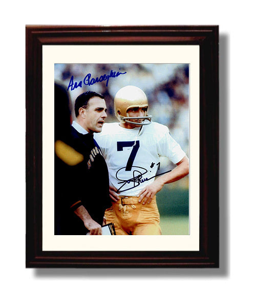 Notre Dame Football Joe Theismann and Ara Parseghian Sideline Moment College Football Wall Art 8x10 Beveled Frame wall art print – College Football decor