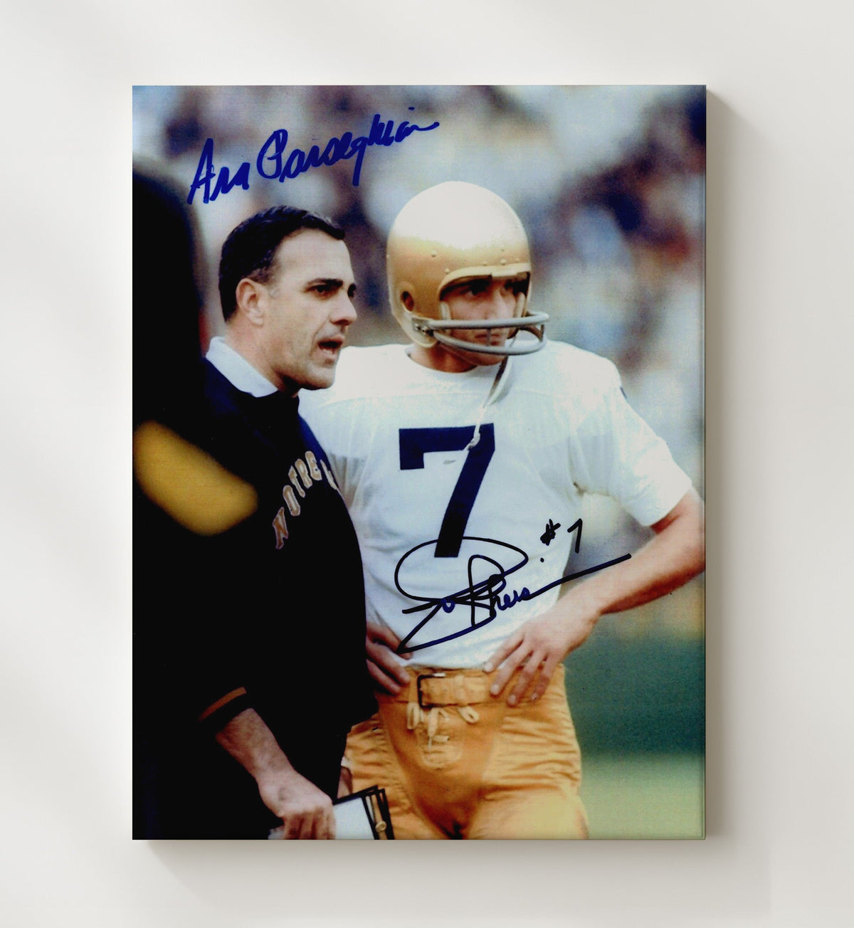 Notre Dame Football - Joe Theismann and Ara Parseghian Sideline Moment 8x10 Canvas college football wall art
