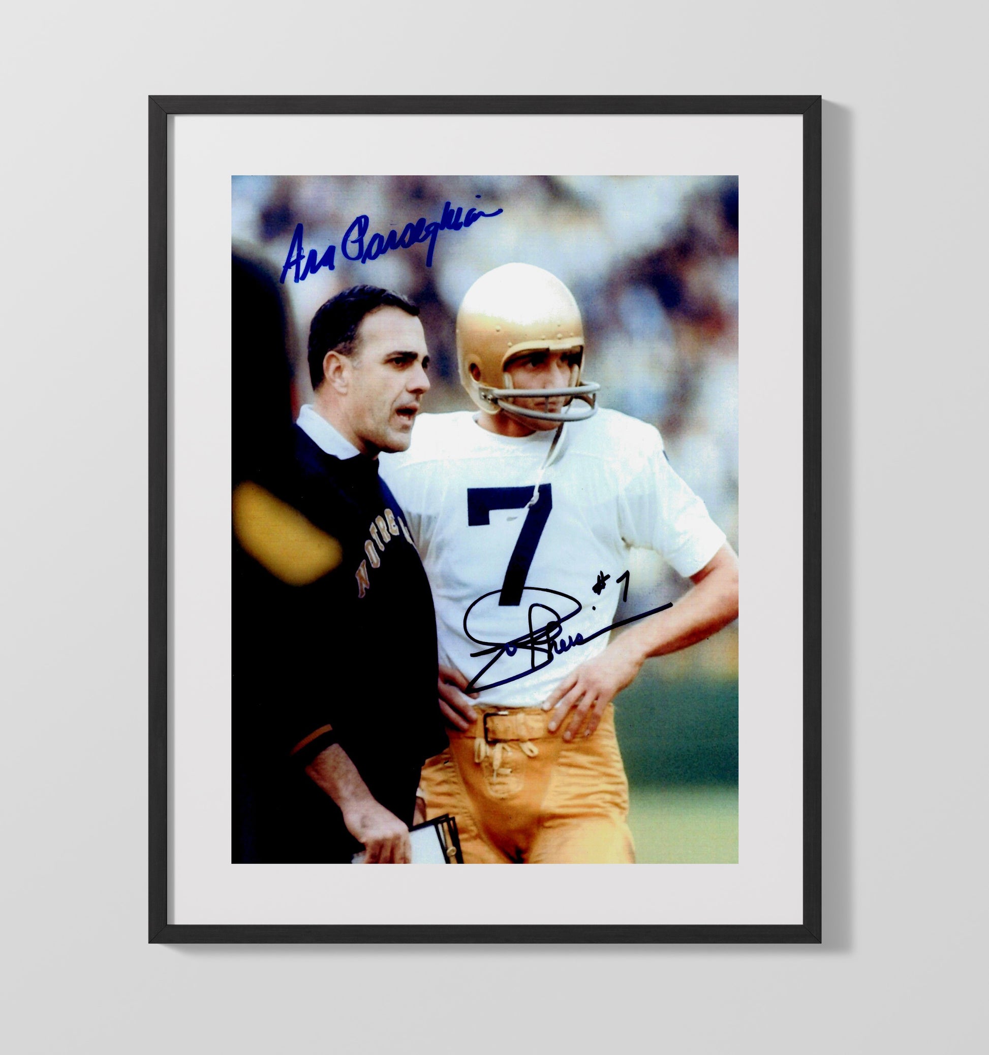 Notre Dame Football Joe Theismann and Ara Parseghian Sideline Moment College Football Wall Art 16x20 Gallery Frame wall art print – College Football decor