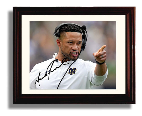 Notre Dame Football Marcus Freeman Sideline Command Pointing College Football Wall Art 8x10 Beveled Frame wall art print – College Football decor