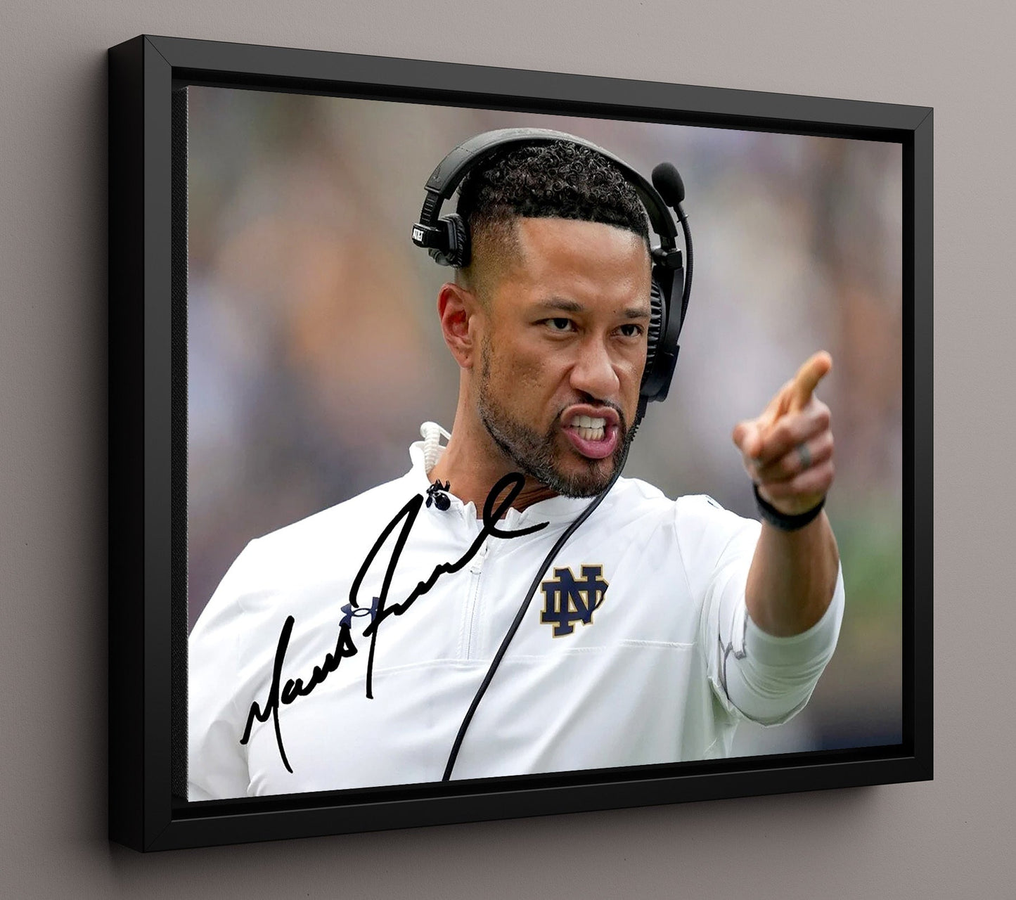 Notre Dame Football - Marcus Freeman Sideline Command Pointing 8x10 Framed Canvas college football wall art