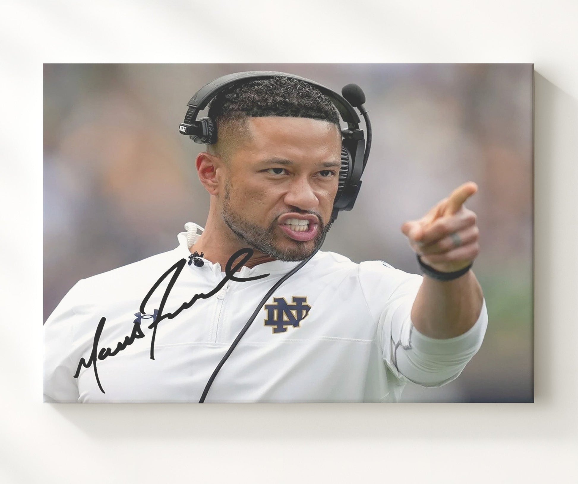Notre Dame Football - Marcus Freeman Sideline Command Pointing 8x10 Canvas college football wall art