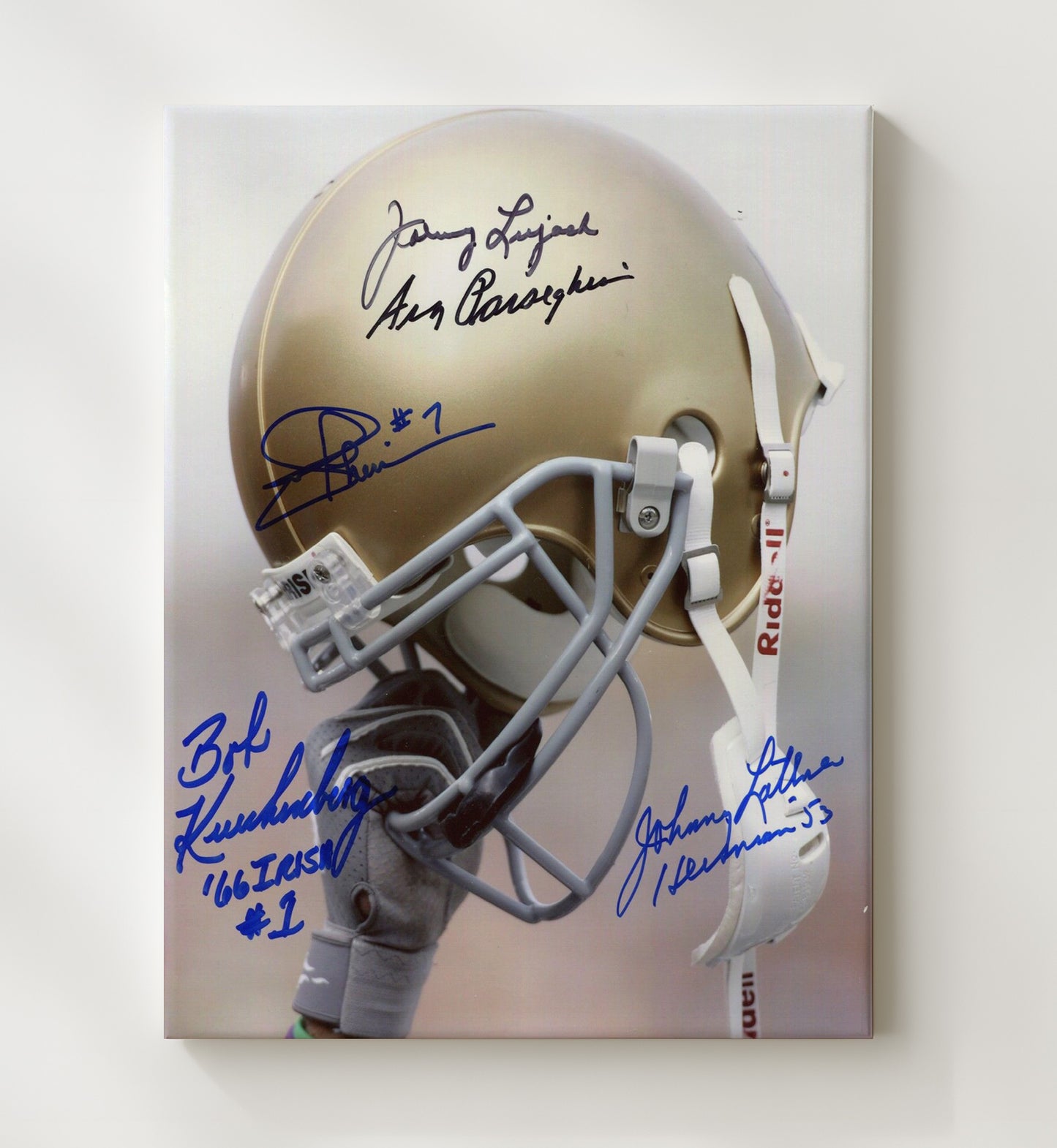 Notre Dame Football Notre Dame Legends Signed Helmet Display College Football Wall Art 20x24 Canvas wall art print – College Football decor