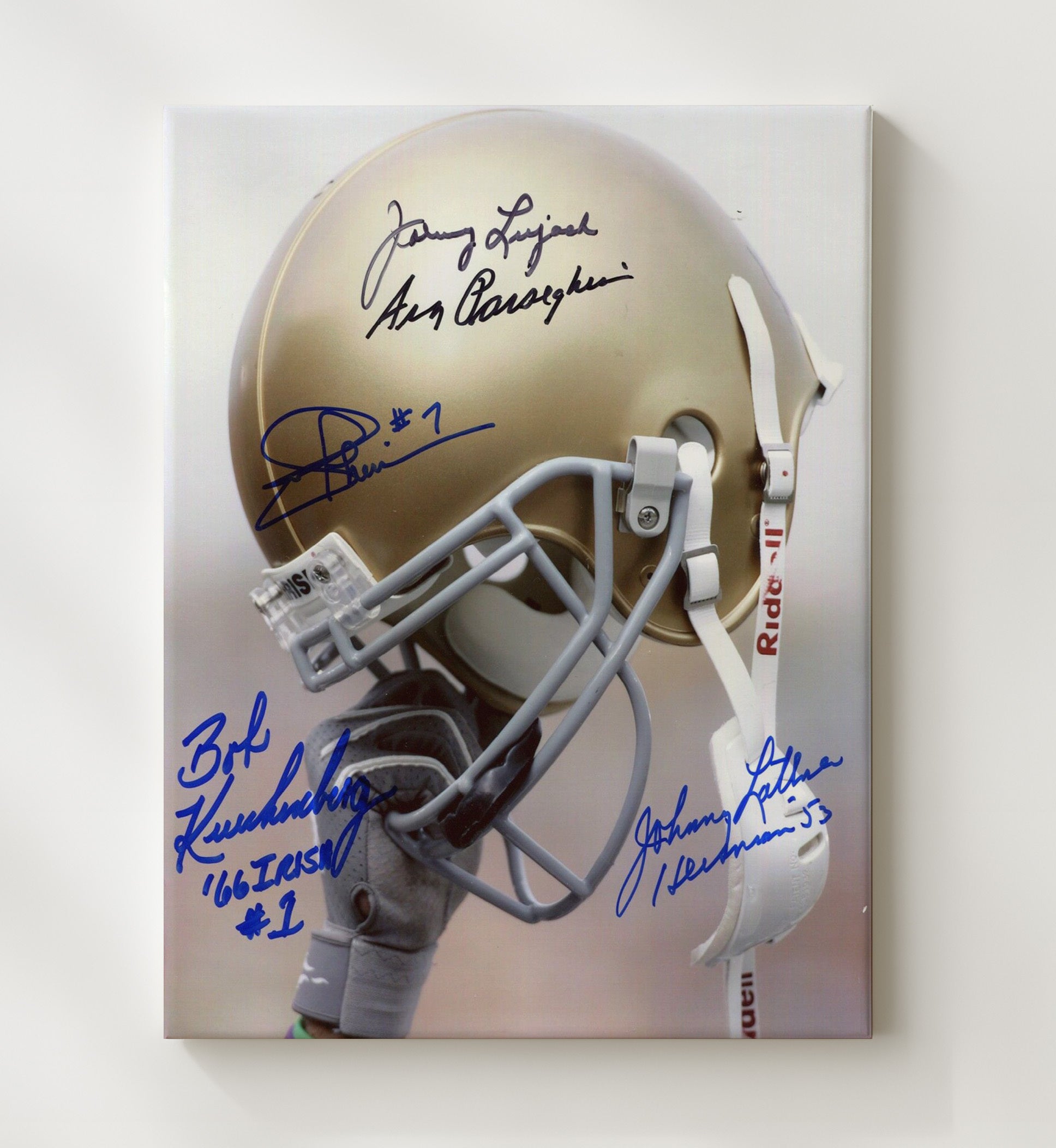 Notre Dame Football Notre Dame Legends Signed Helmet Display College Football Wall Art 20x24 Canvas wall art print – College Football decor