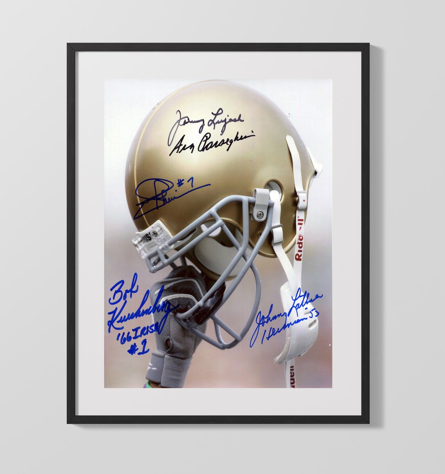 Notre Dame Football Notre Dame Legends Signed Helmet Display College Football Wall Art 16x20 Gallery Frame wall art print – College Football decor