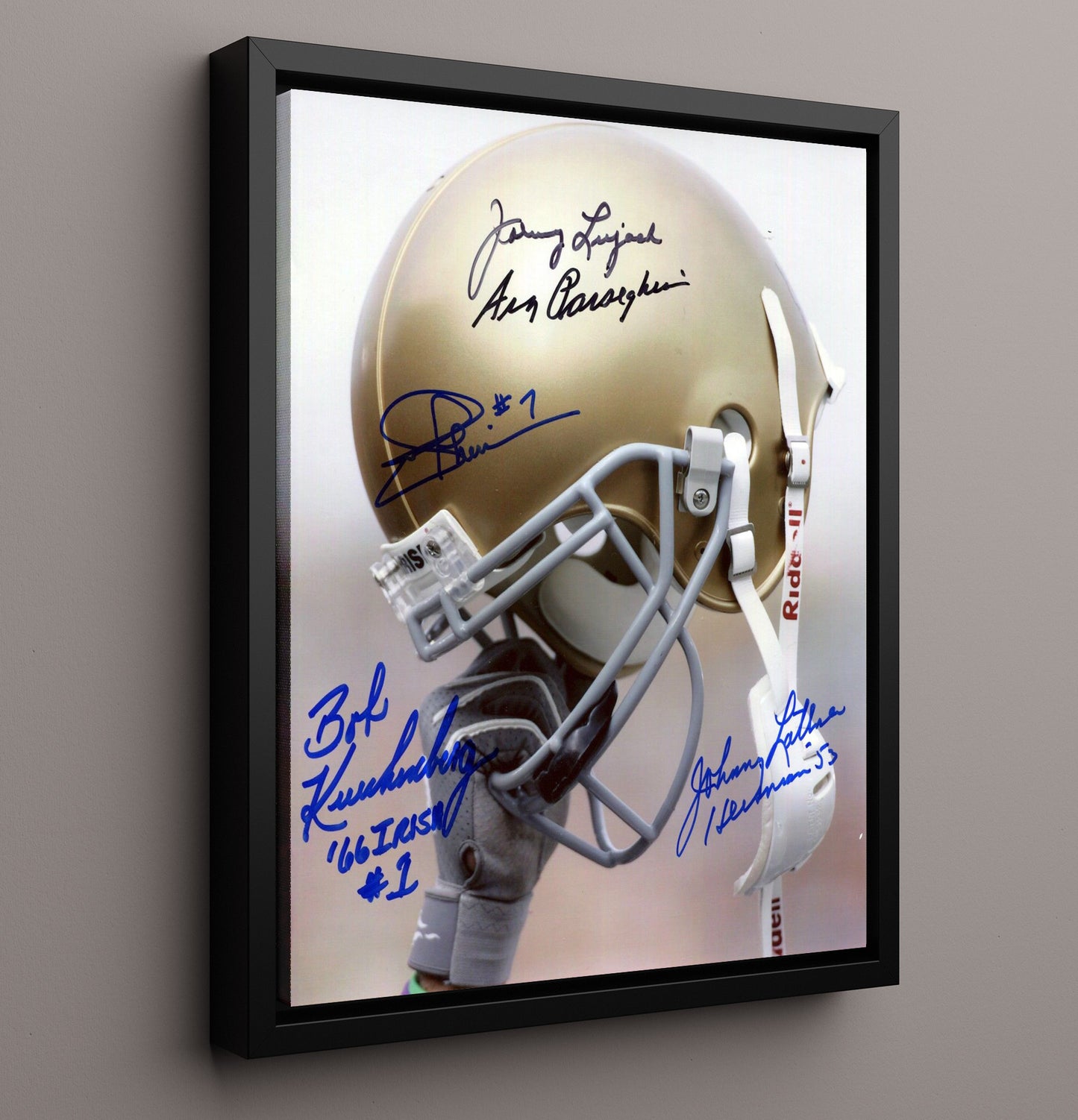Notre Dame Football Notre Dame Legends Signed Helmet Display College Football Wall Art 16x20 Framed Canvas wall art print – College Football decor