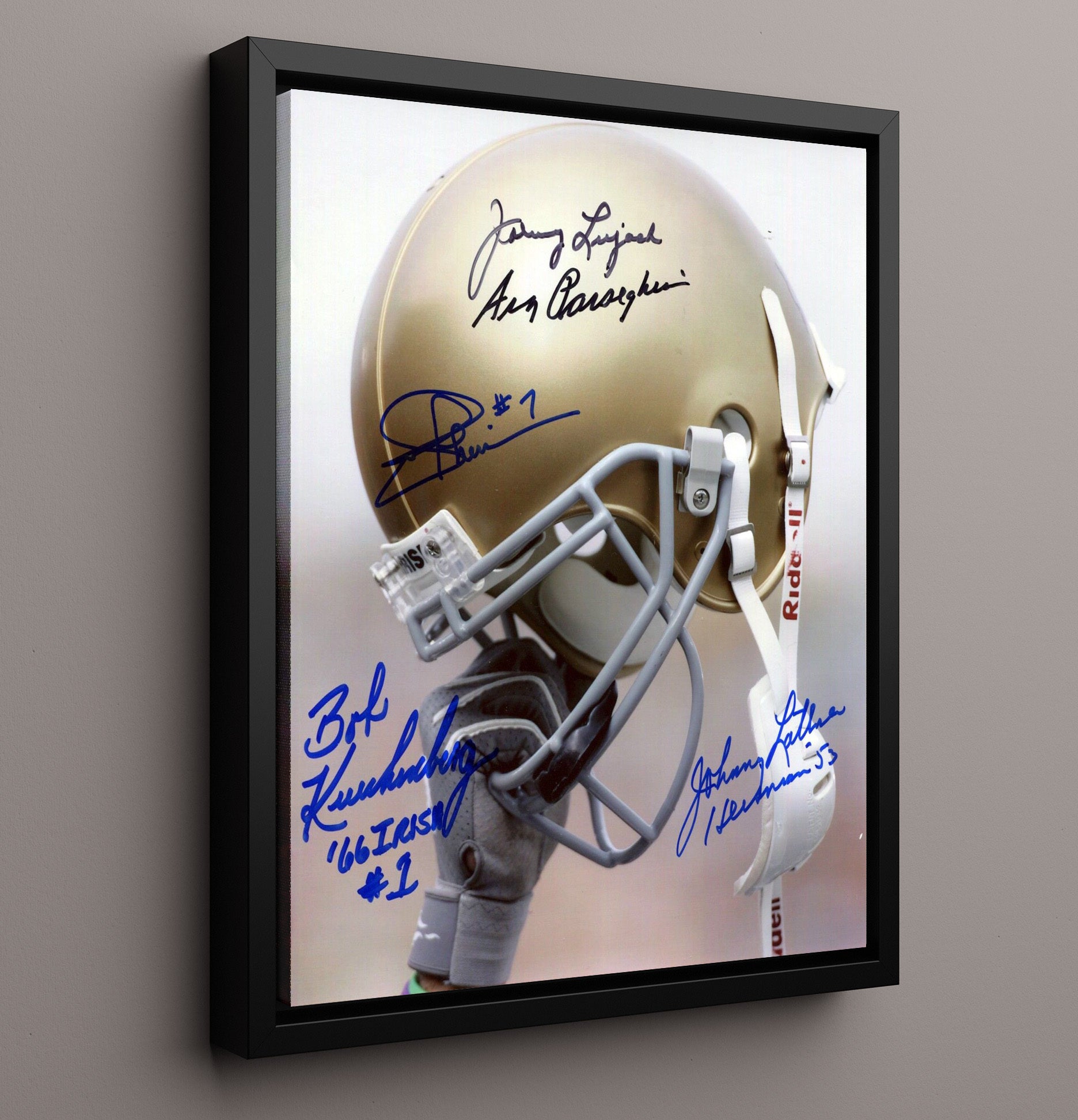 Notre Dame Football Notre Dame Legends Signed Helmet Display College Football Wall Art 16x20 Framed Canvas wall art print – College Football decor