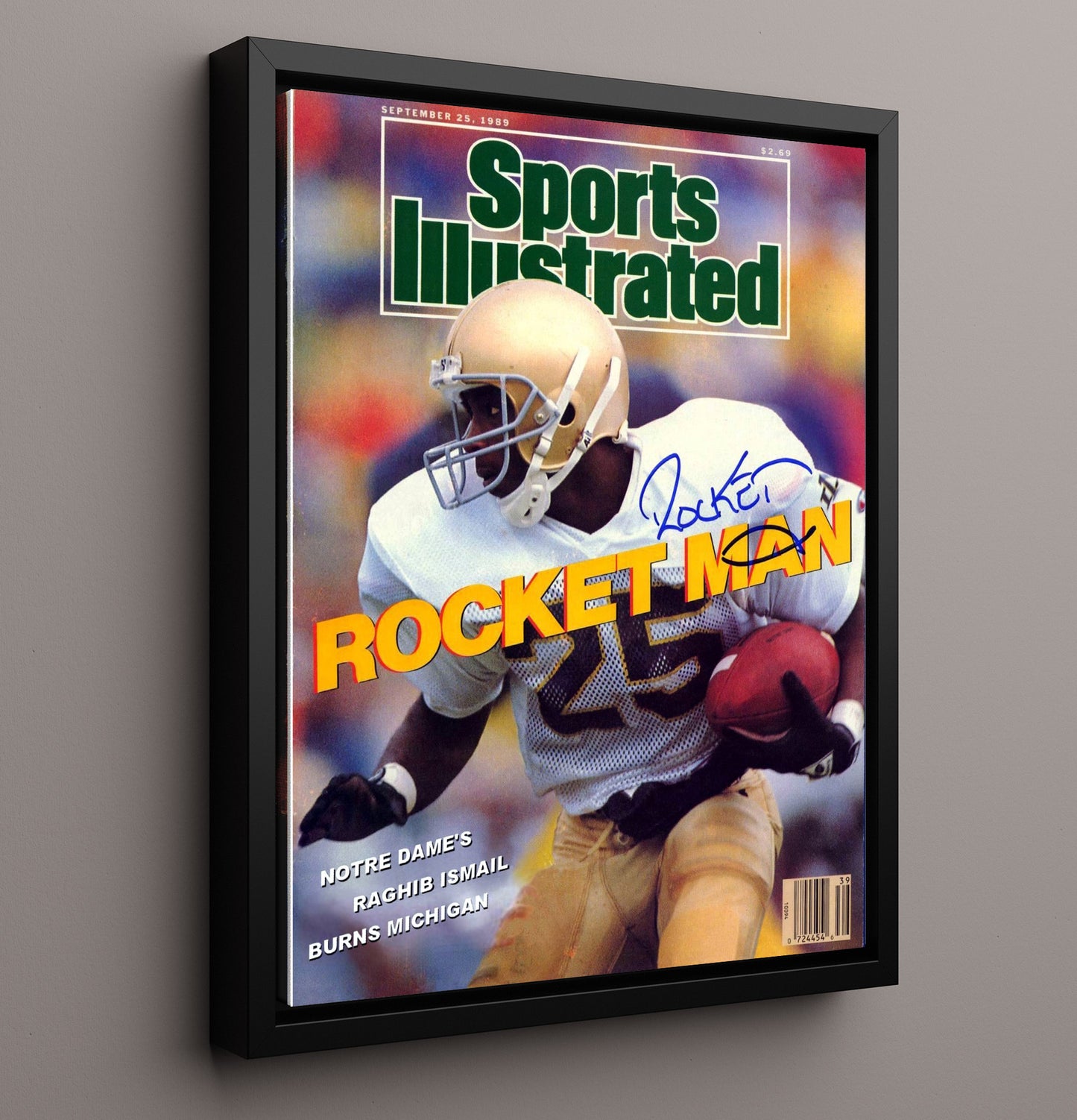 Notre Dame Football Raghib Ismail Breakaway Speed SI Cover 1989 College Football Wall Art 16x20 Framed Canvas wall art print – College Football decor
