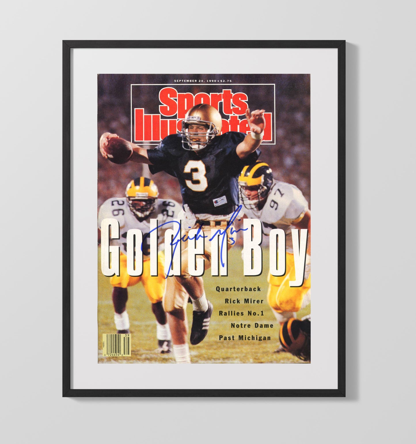 Notre Dame Football Rick Mirer Golden Drive SI Cover 1990 College Football Wall Art 16x20 Gallery Frame wall art print – College Football decor