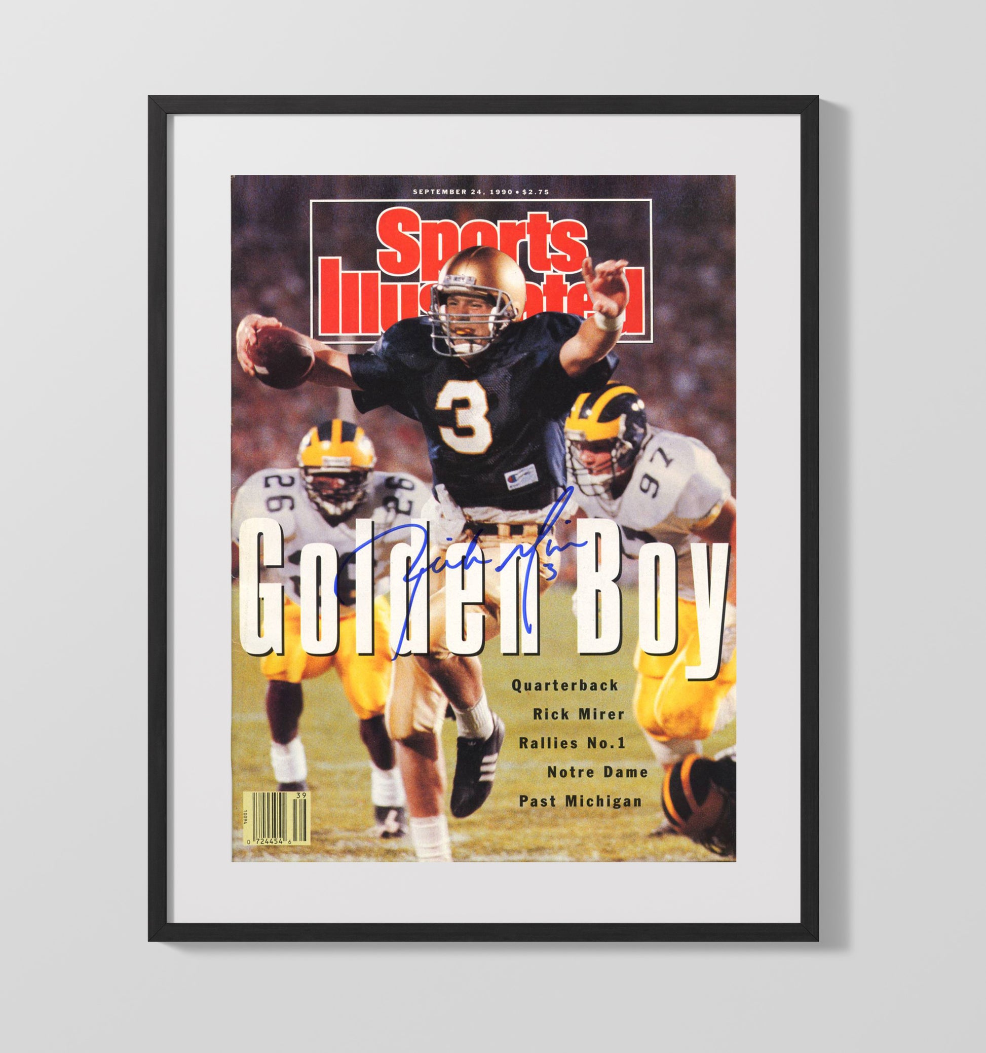 Notre Dame Football Rick Mirer Golden Drive SI Cover 1990 College Football Wall Art 16x20 Gallery Frame wall art print – College Football decor