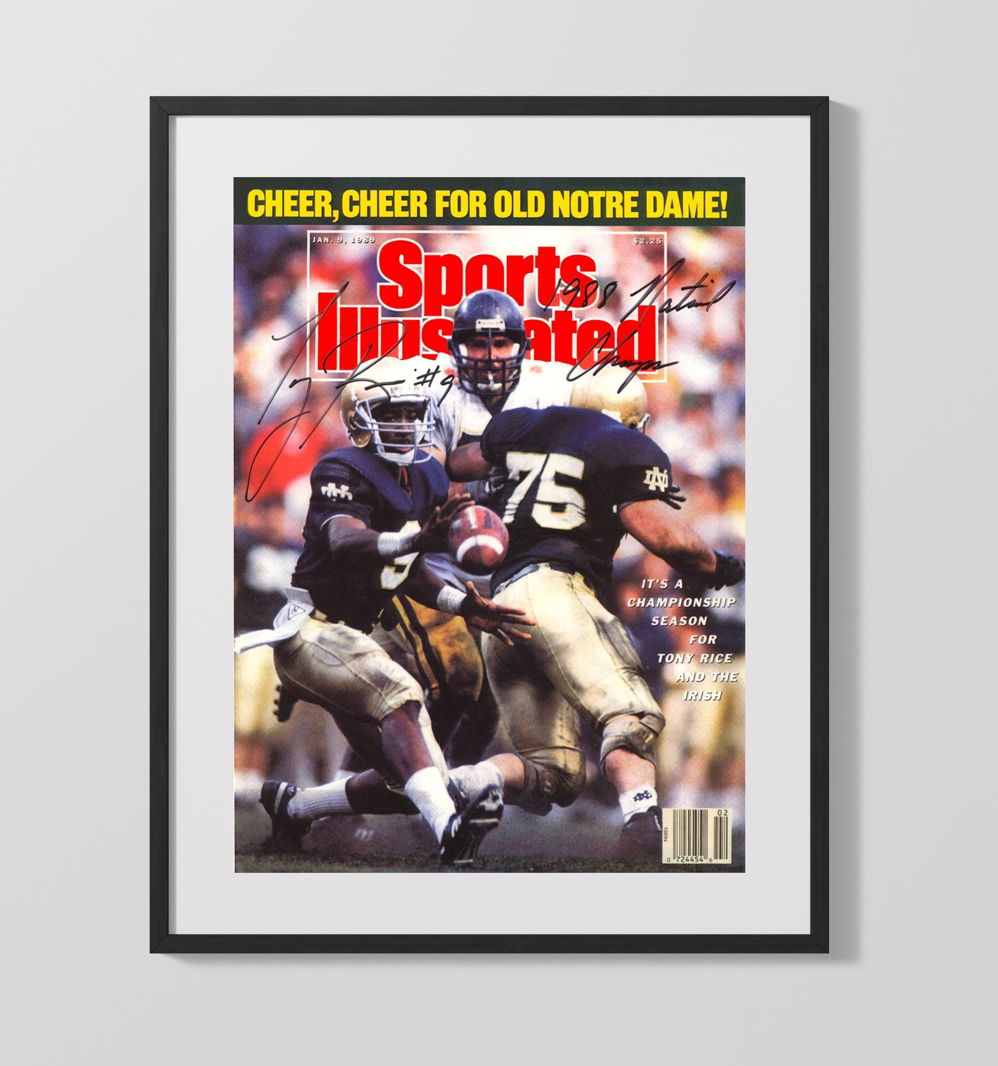 Notre Dame Football Tony Rice Title Command SI Cover 1989 College Football Wall Art 16x20 Gallery Frame wall art print – College Football decor