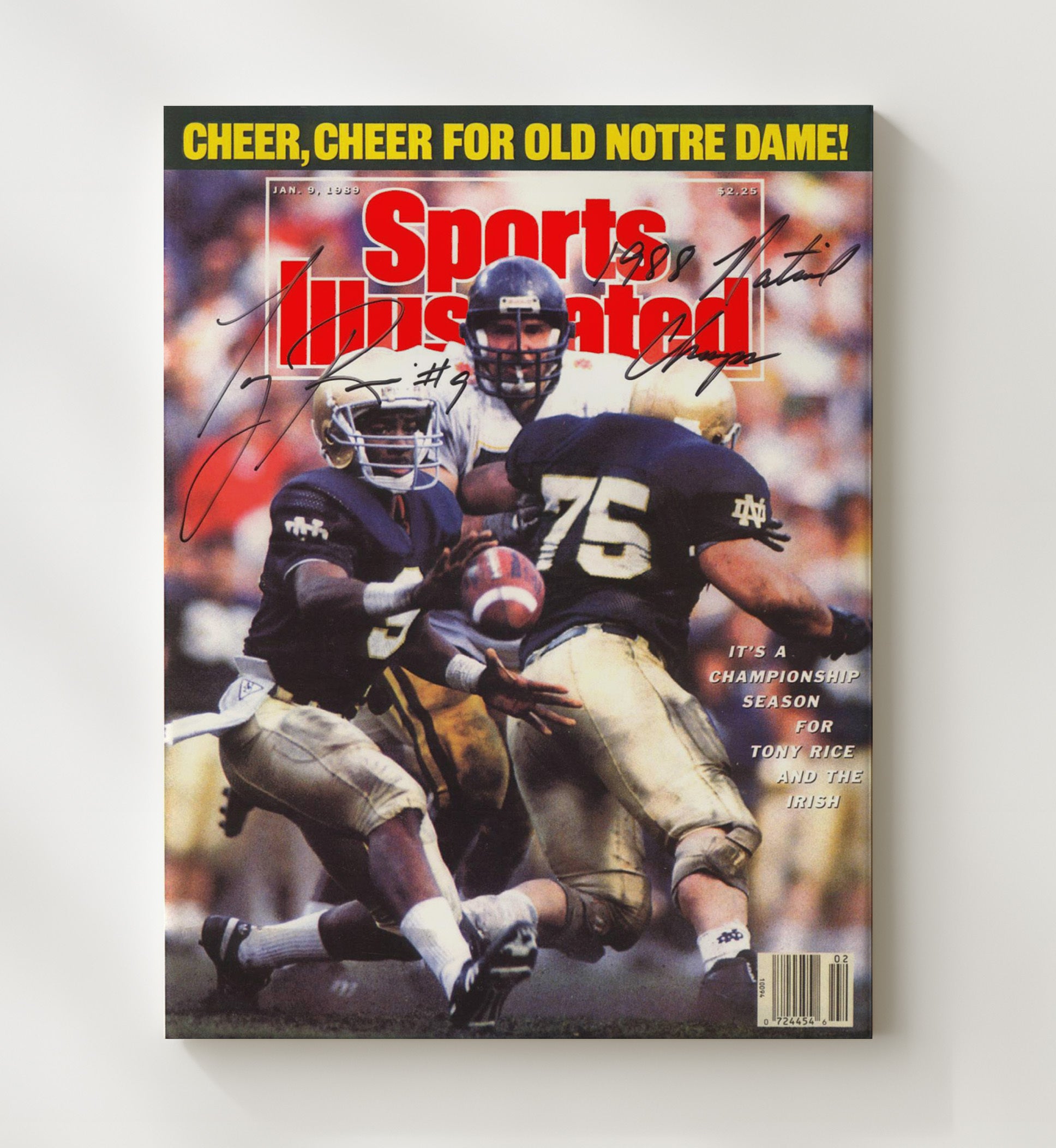 Notre Dame Football Tony Rice Title Command SI Cover 1989 College Football Wall Art 20x24 Canvas wall art print – College Football decor