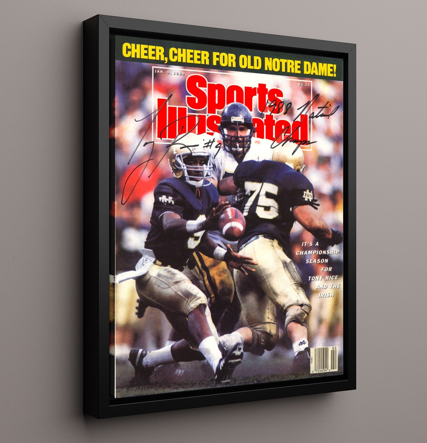 Notre Dame Football Tony Rice Title Command SI Cover 1989 College Football Wall Art 16x20 Framed Canvas wall art print – College Football decor