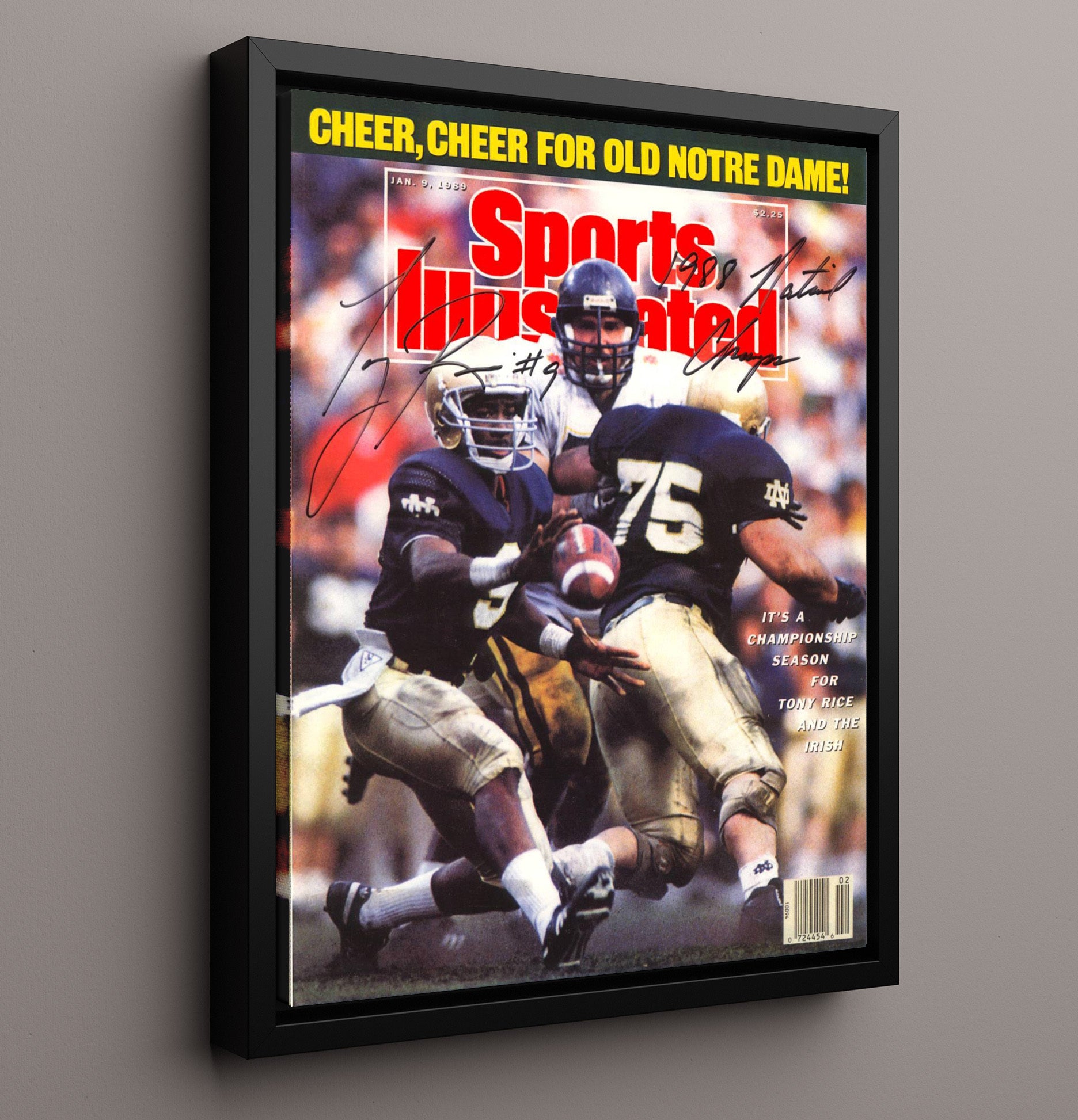 Notre Dame Football Tony Rice Title Command SI Cover 1989 College Football Wall Art 16x20 Framed Canvas wall art print – College Football decor