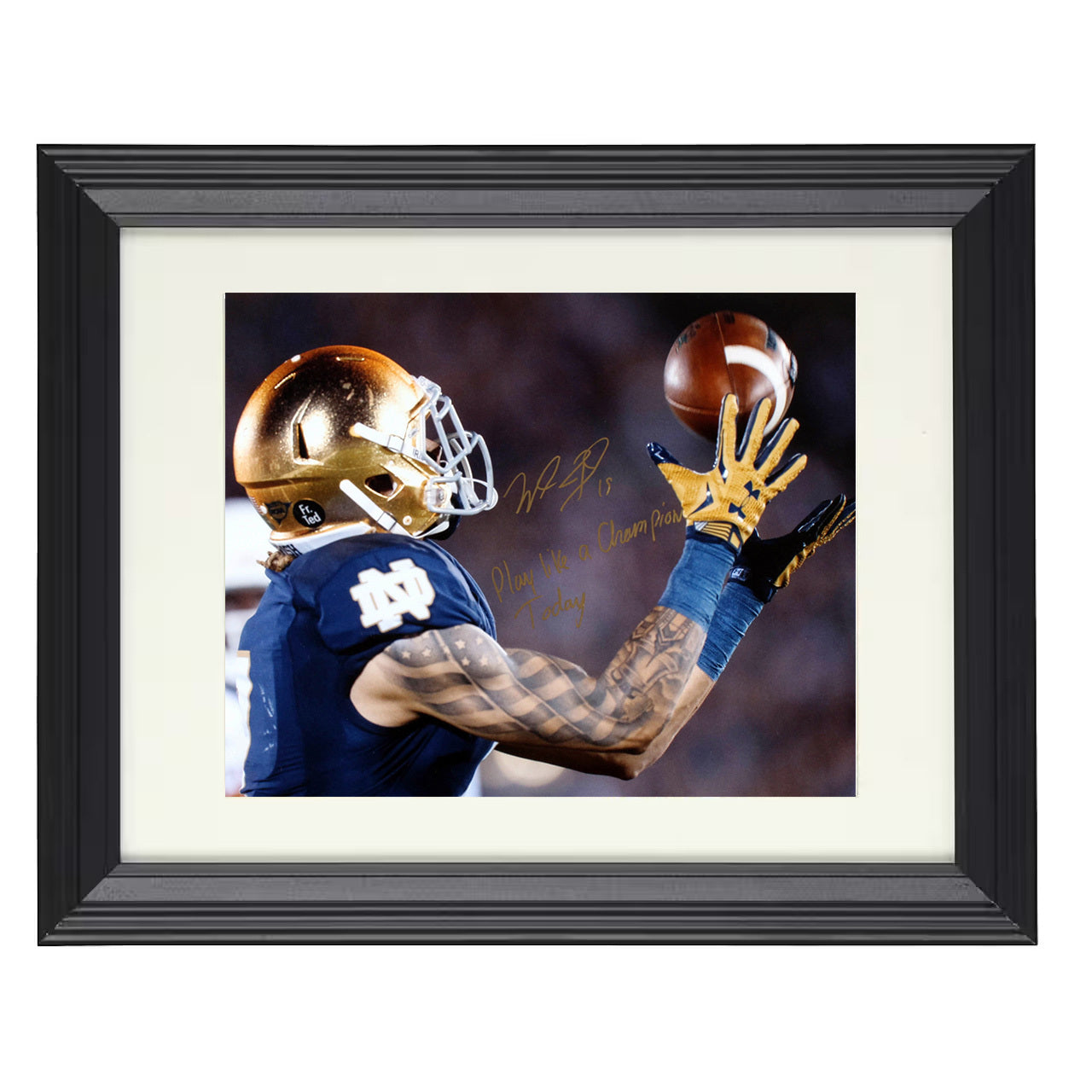 Notre Dame Football Will Fuller Deep Ball Precision Catch 8x10 black beveled frame college football wall art
