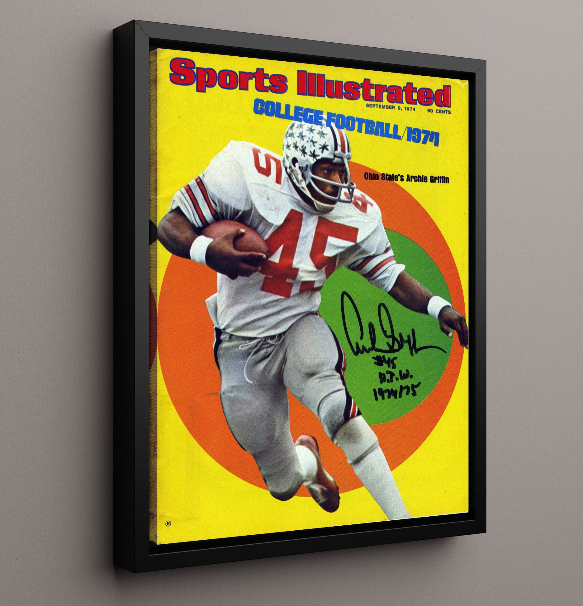 Ohio State Football Archie Griffin Heisman Run SI Cover 1974 College Football Wall Art 16x20 Framed Canvas wall art print – College Football decor
