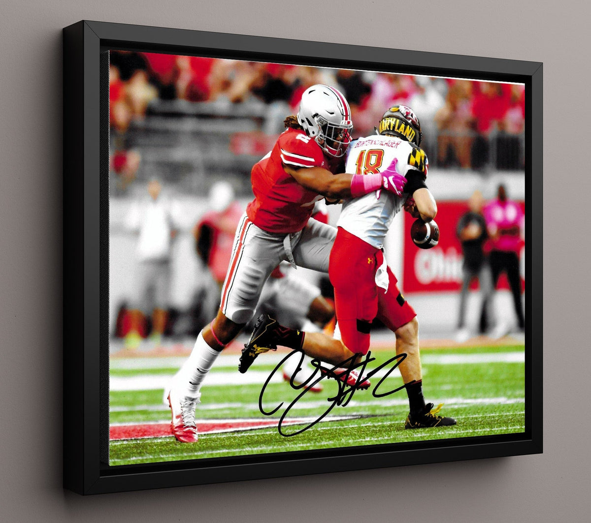 Ohio State Football - Chase Young Quarterback Sack Backfield Takedown 8x10 Framed Canvas college football wall art